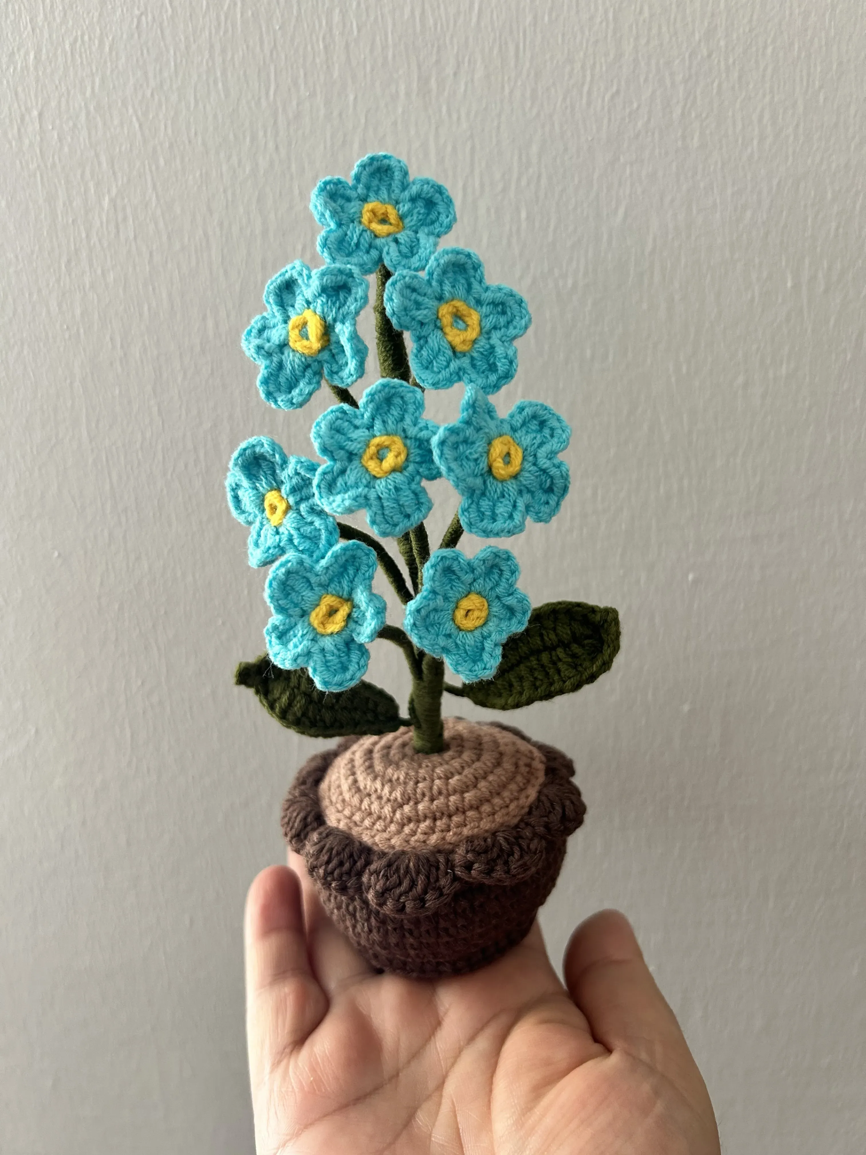 Turkuaz Örgü Beni Unutma Çiçeği Dekoratif Saksı Bitki - El Emeği