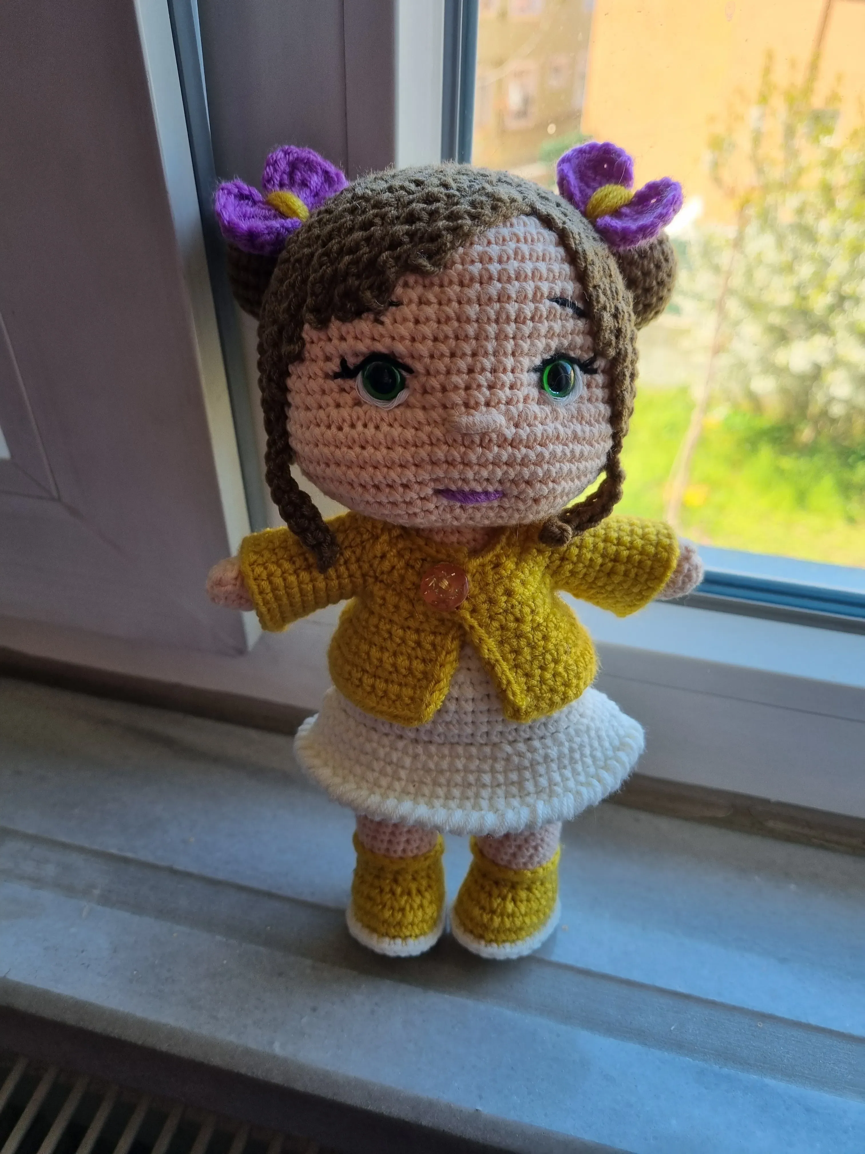 24 cm Yeşil Gözlü Aykız Amigurumi Oyuncak Bebek - El Örmesi