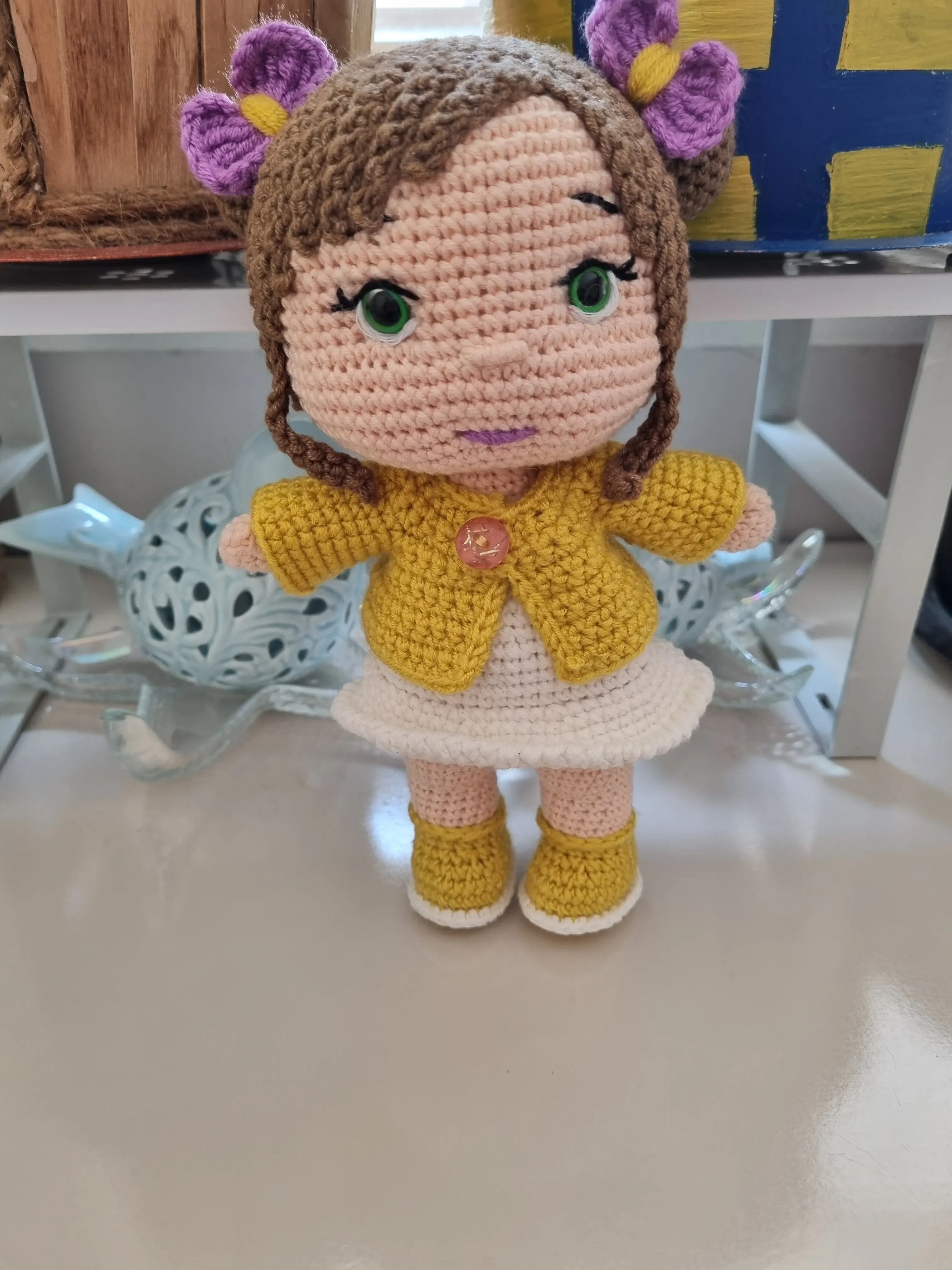 24 cm Yeşil Gözlü Aykız Amigurumi Oyuncak Bebek - El Örmesi