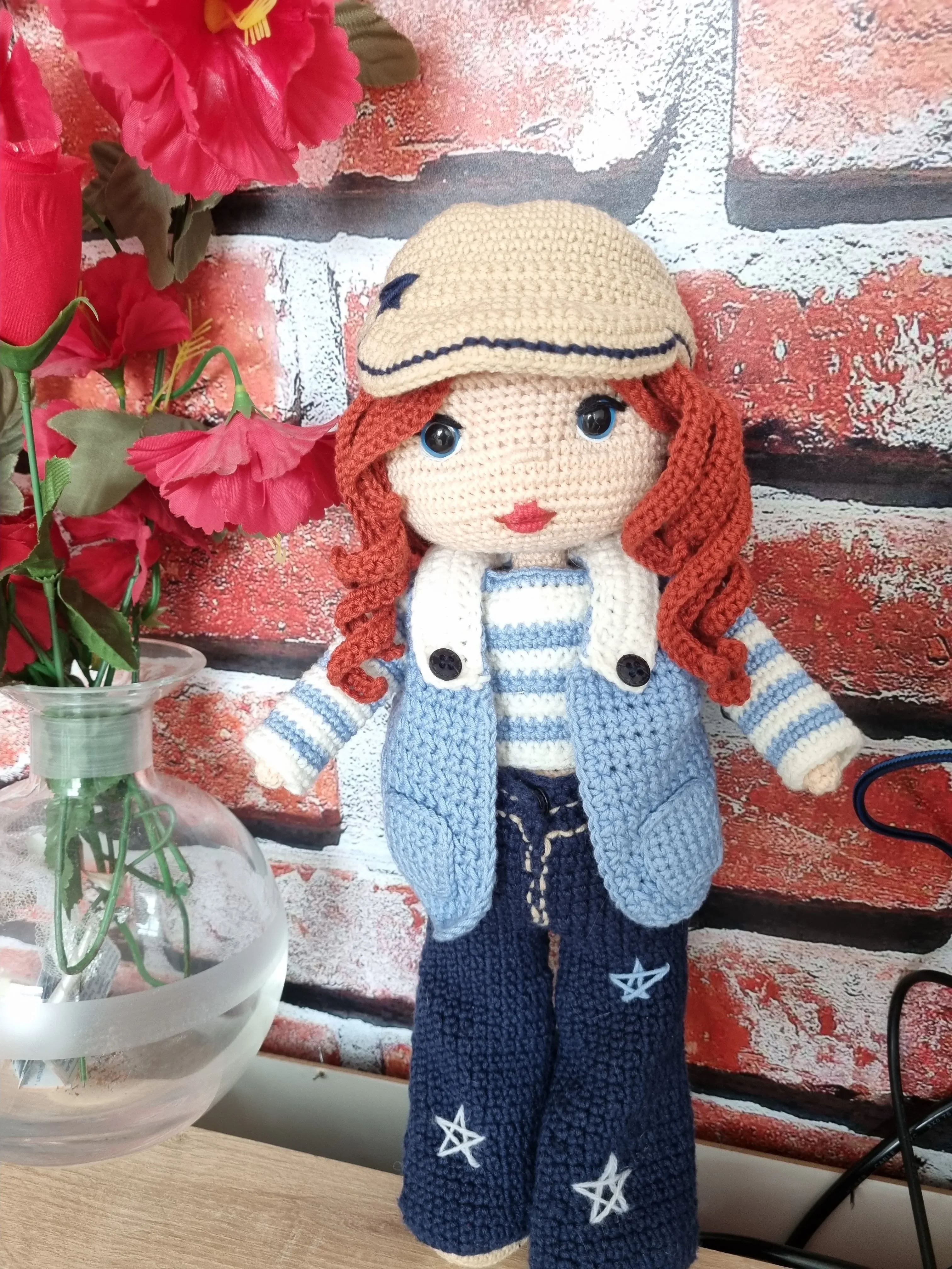 37 cm Kızıl Saçlı Amigurumi Oyuncak Bebek - El Emeği