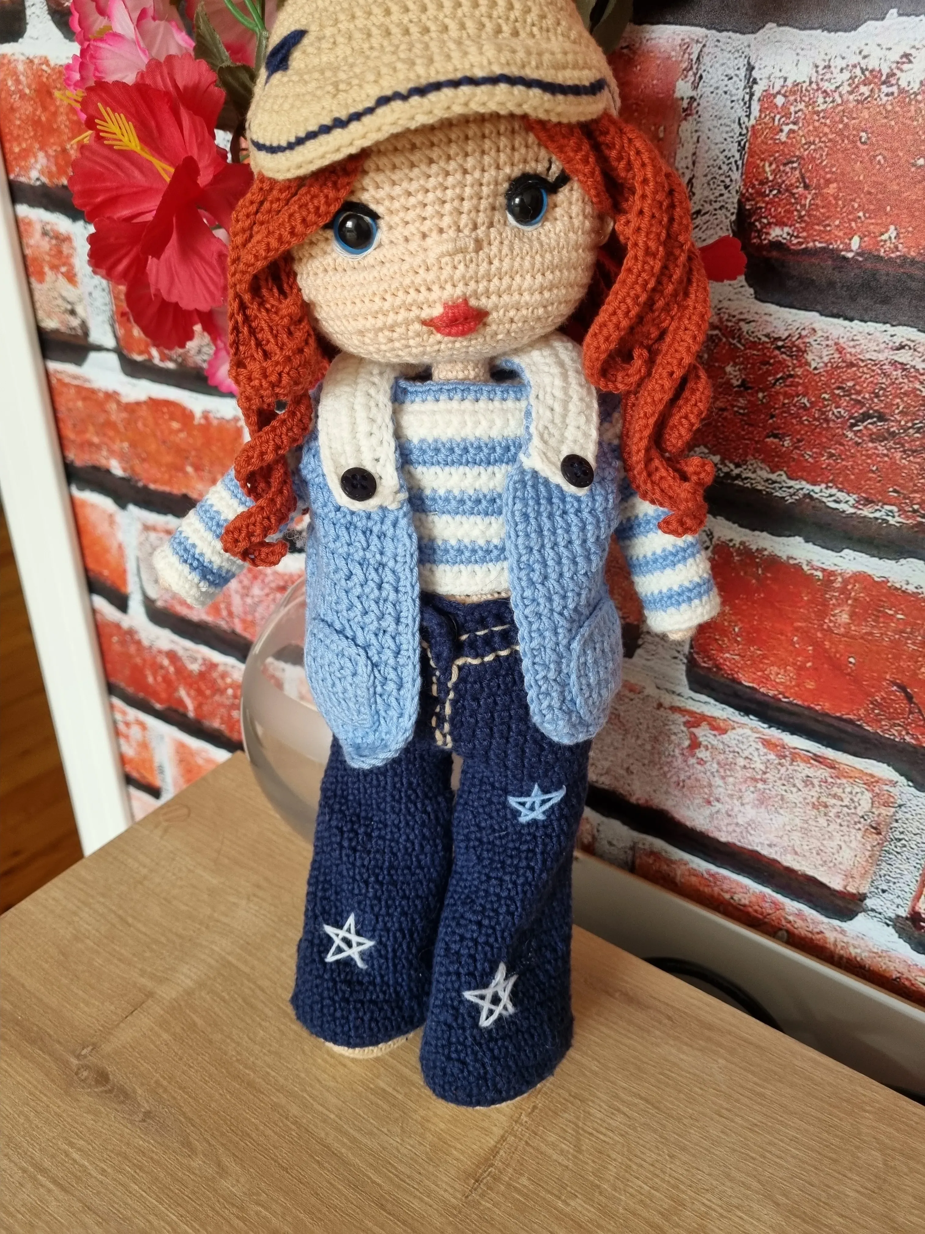 37 cm Kızıl Saçlı Amigurumi Oyuncak Bebek - El Emeği