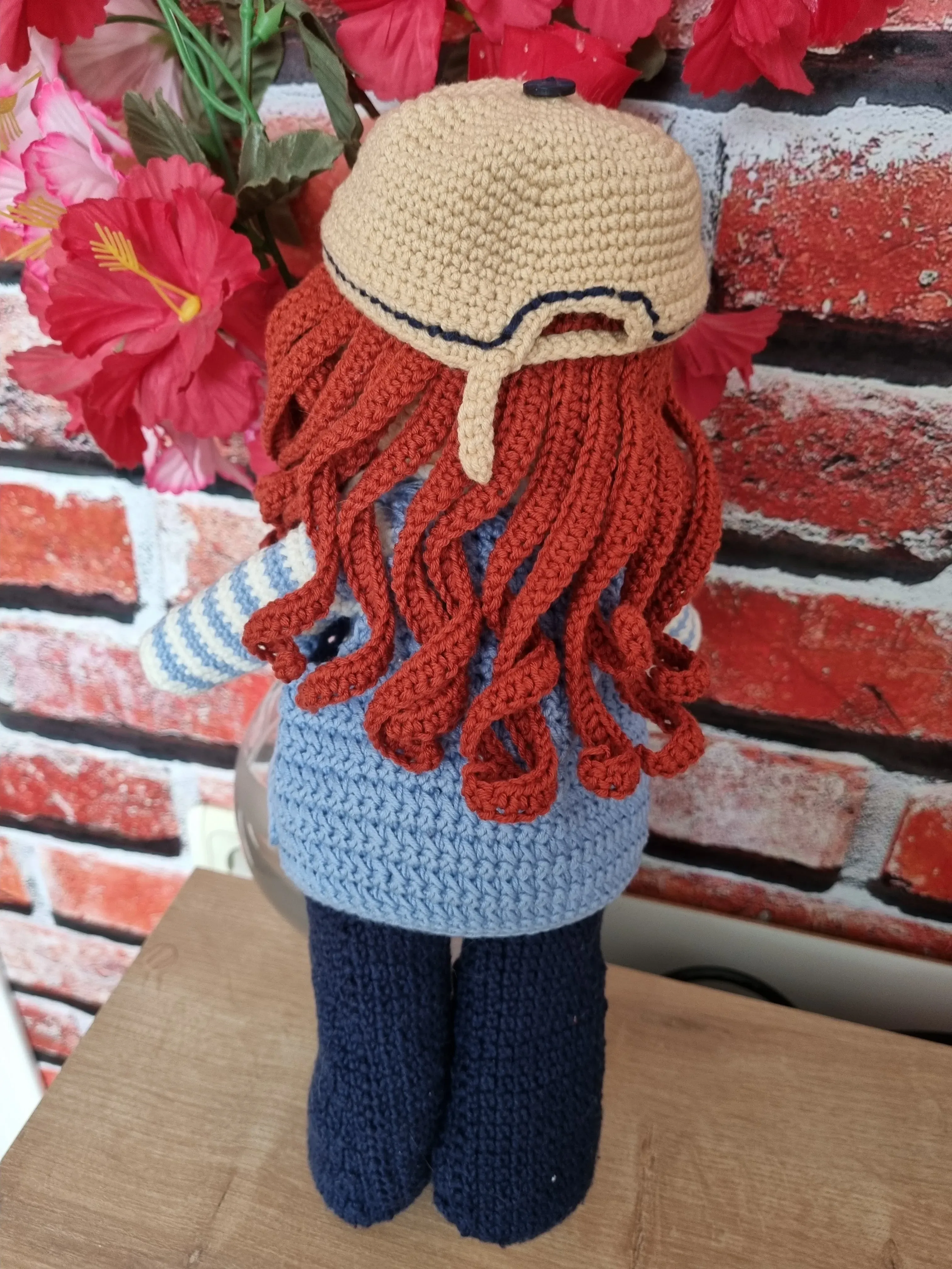 37 cm Kızıl Saçlı Amigurumi Oyuncak Bebek - El Emeği