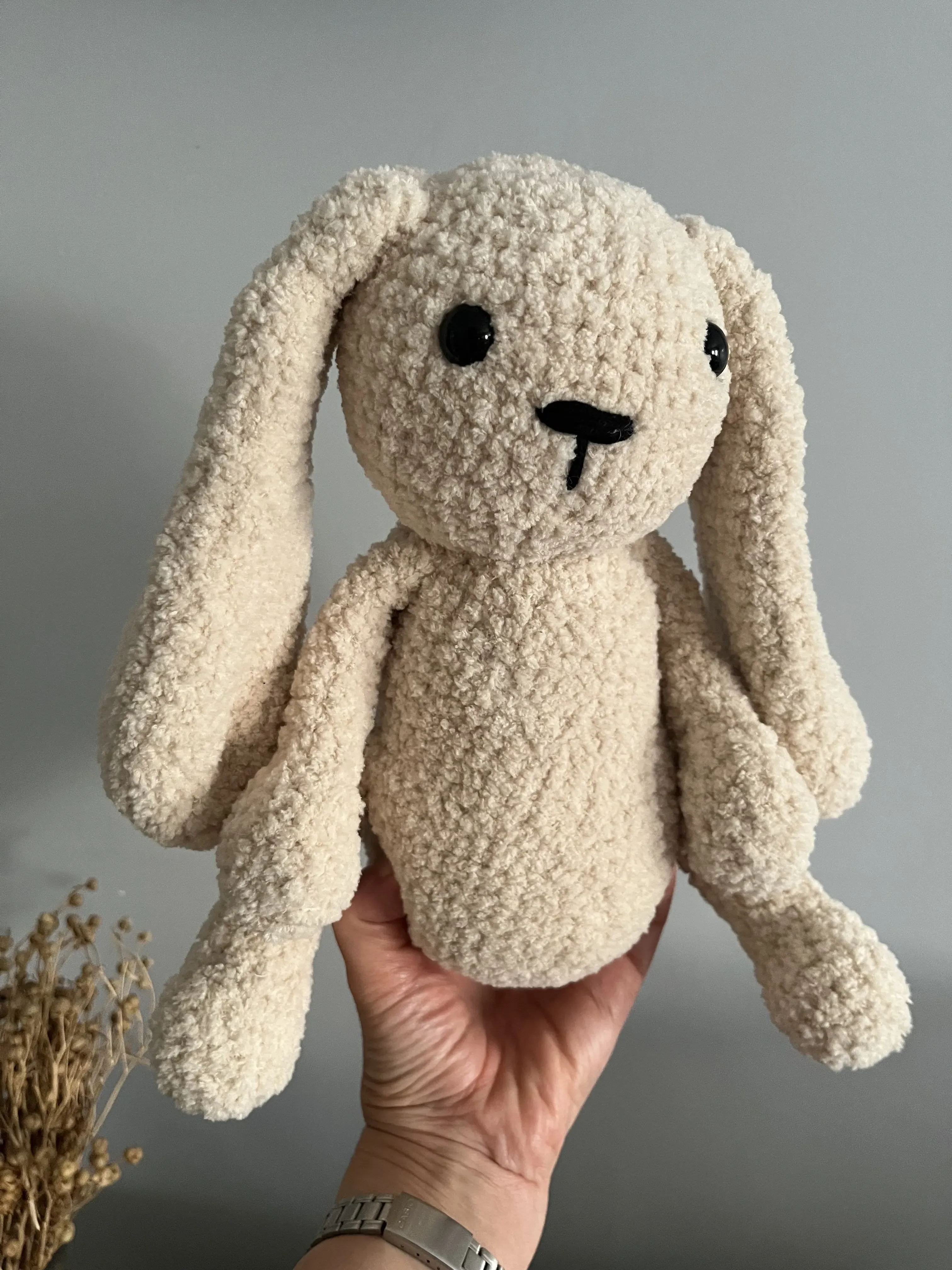 Krem Rengi Uzun Kulaklı Peluş Tavşan Oyuncak Bebek 36 cm