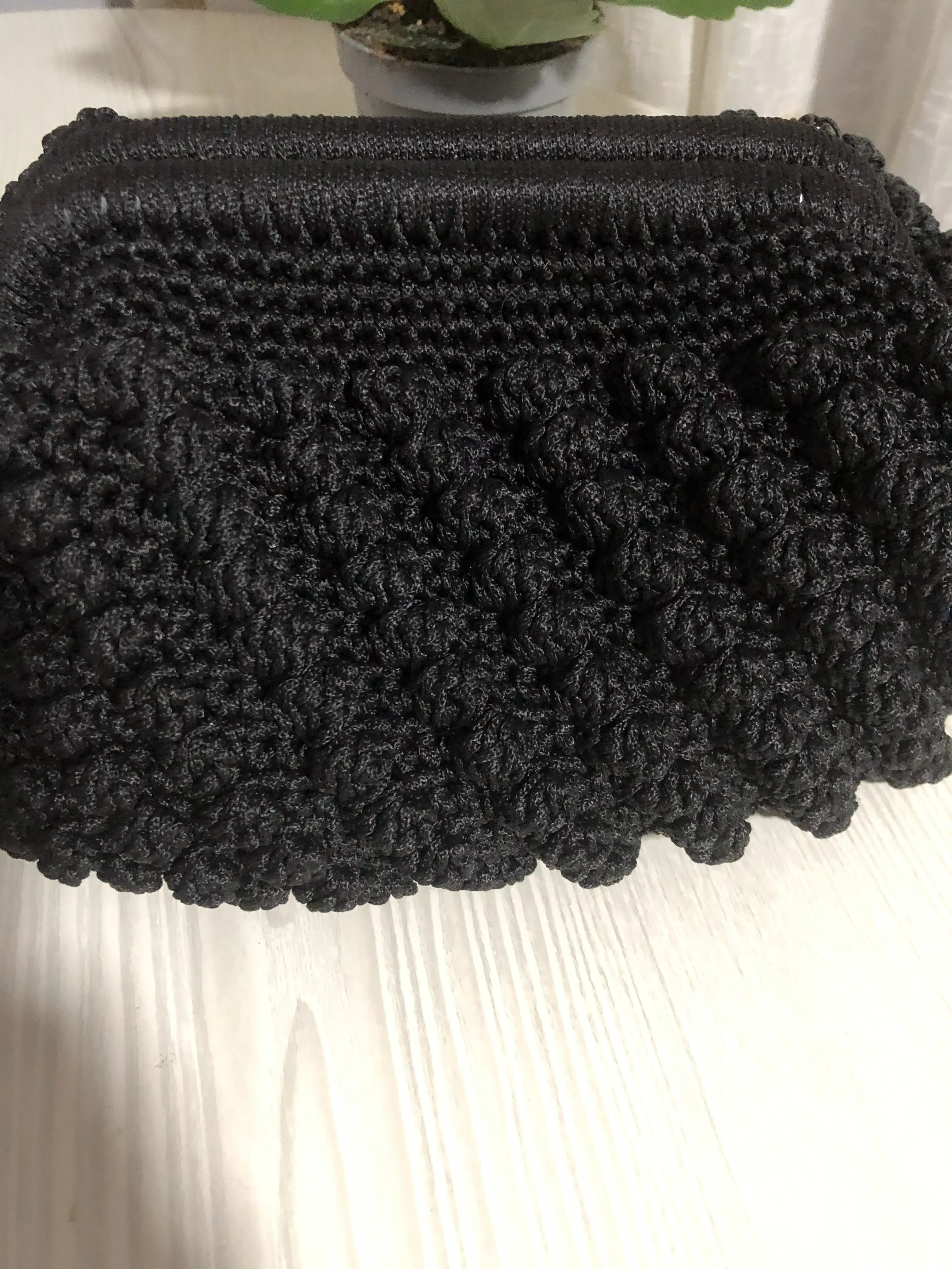 Siyah Makrome İp Örgü Zincir Askılı Gizli Burs Çanta - El Emeği