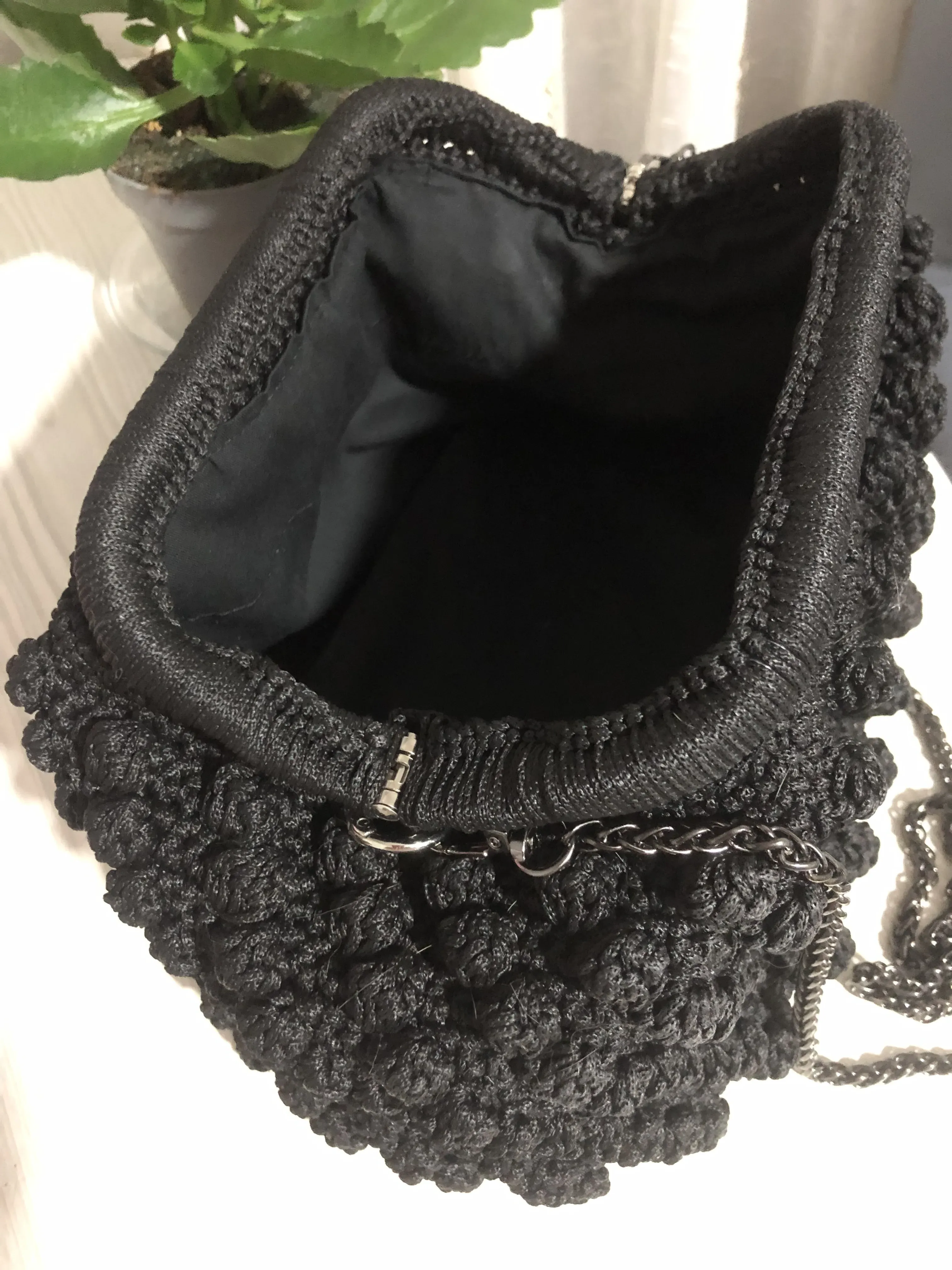 Siyah Makrome İp Örgü Zincir Askılı Gizli Burs Çanta - El Emeği