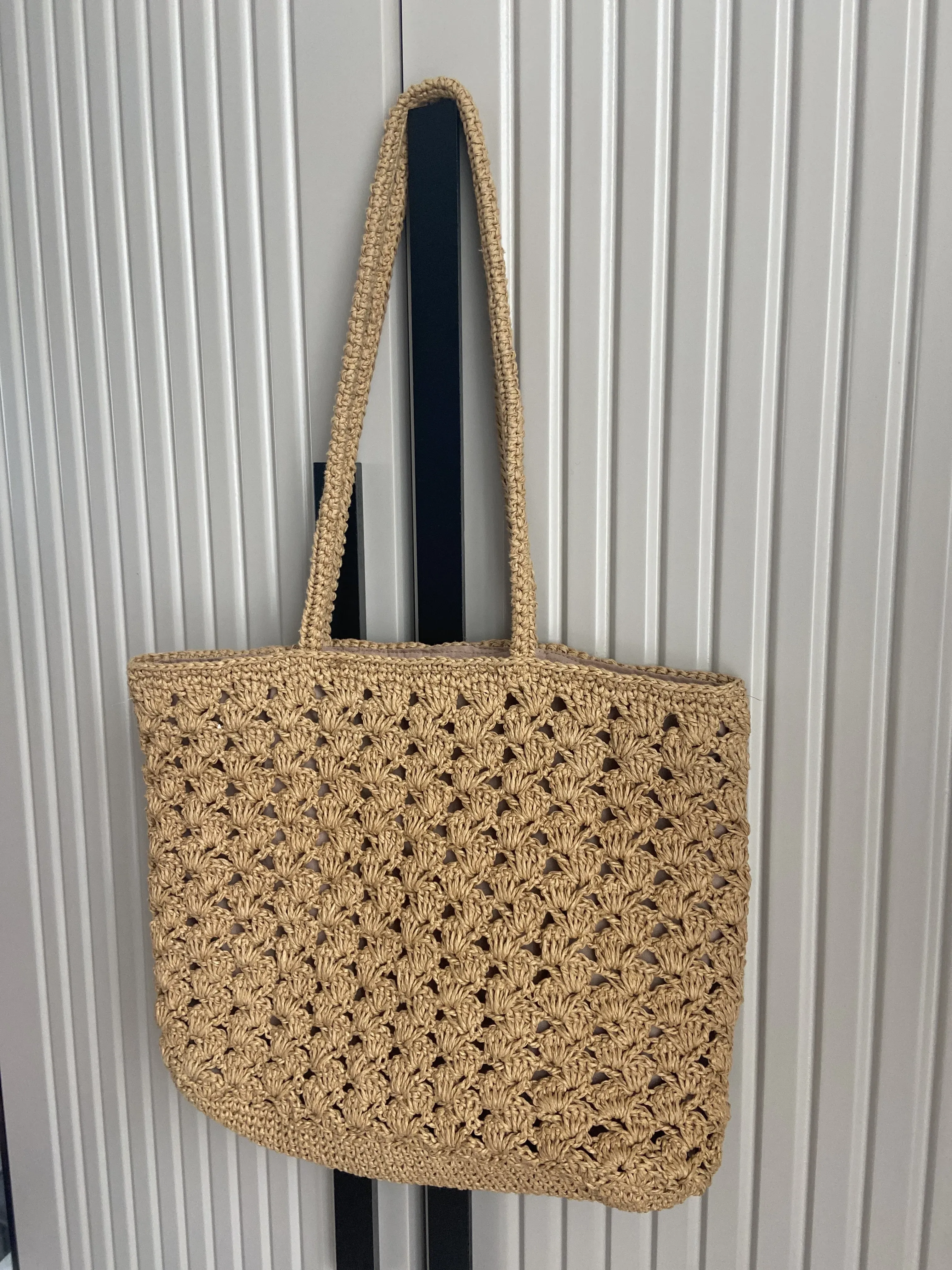 Omuz Çantası - Hasır Örgü Desenli, Kağıt İpten Astarlı El Yapımı