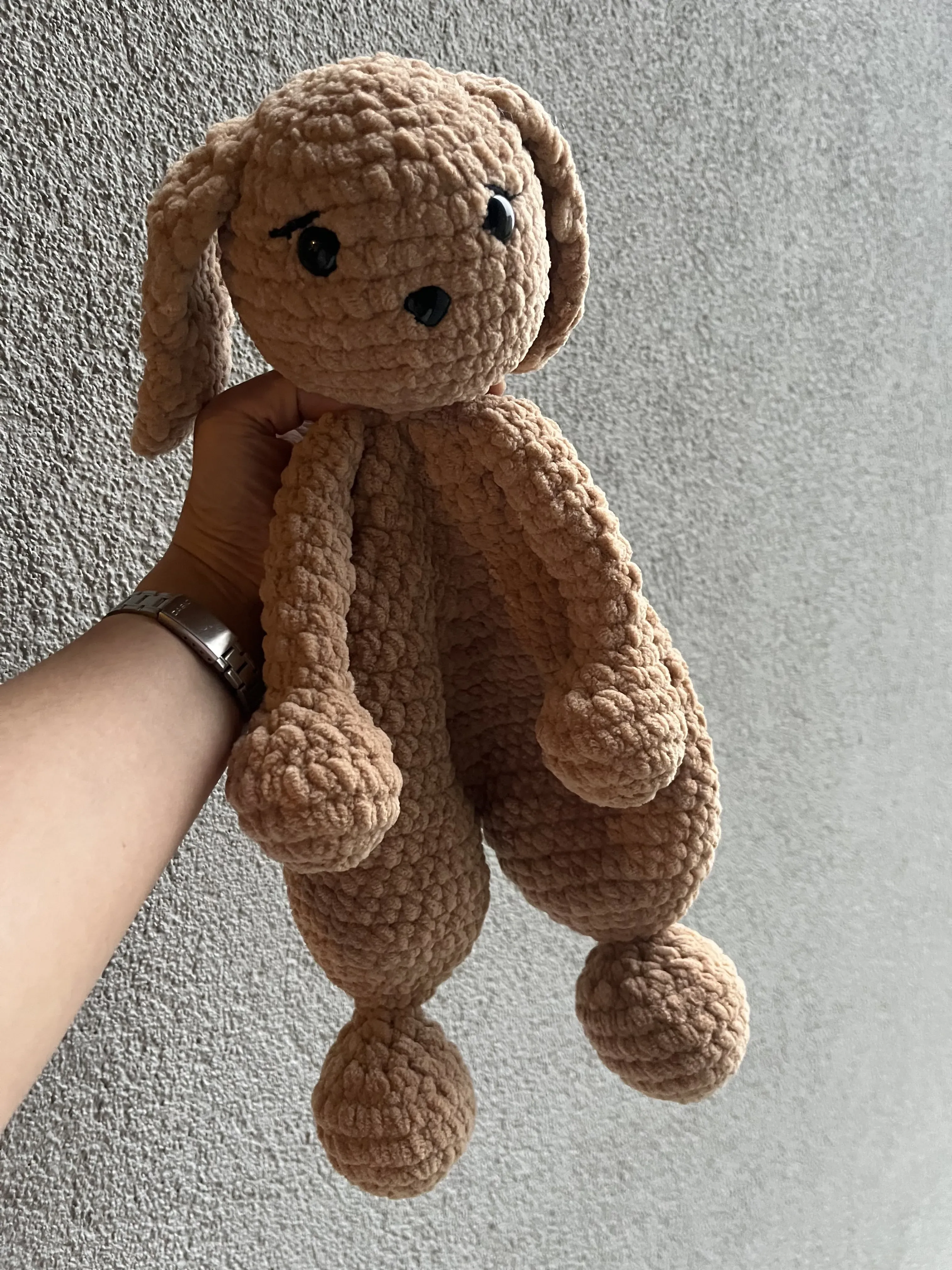 Kahverengi Örgü Uyku Arkadaşı Köpek Oyuncak - 42 cm Boyunda