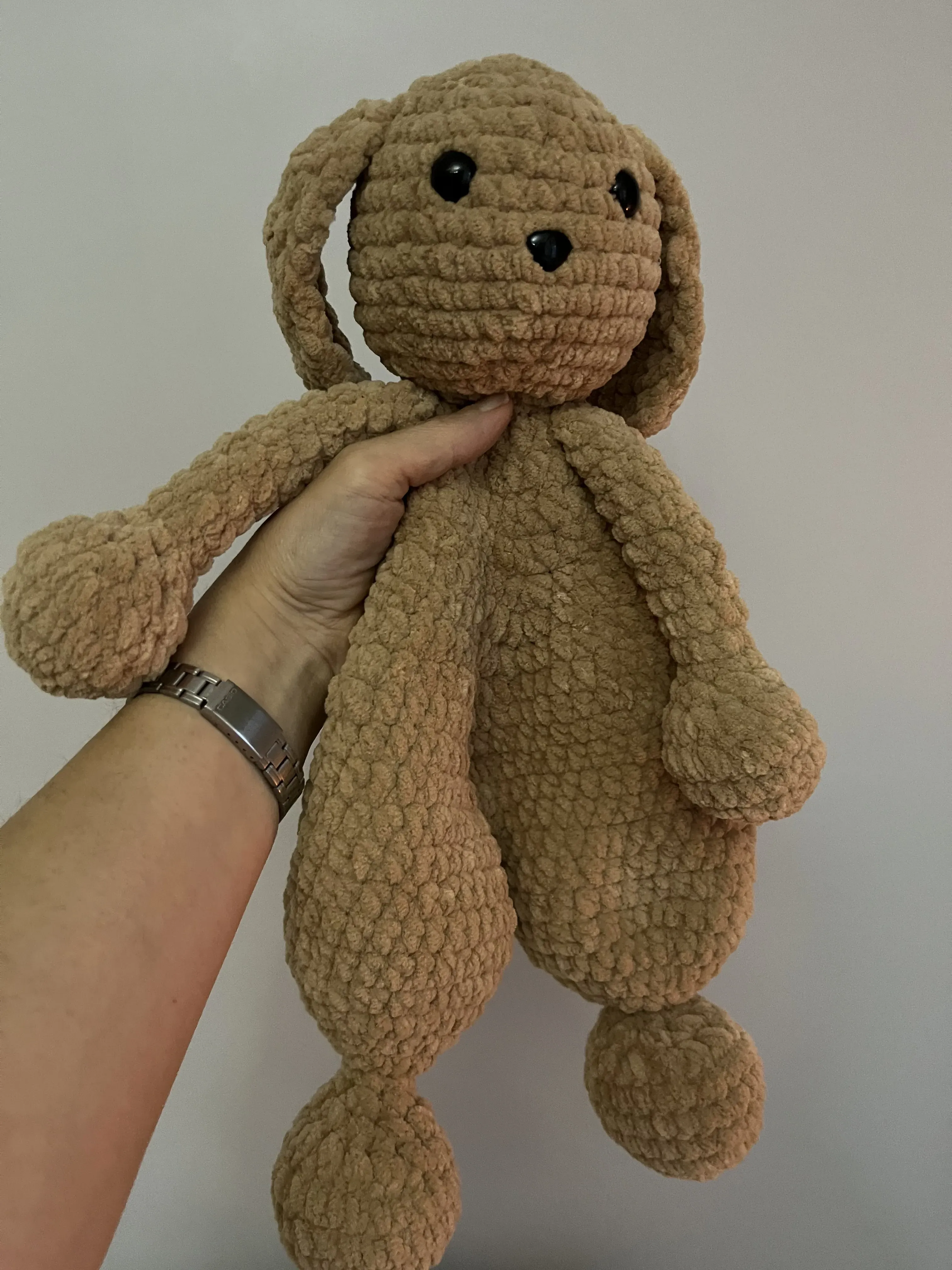 Kahverengi Örgü Uyku Arkadaşı Köpek Oyuncak - 42 cm Boyunda