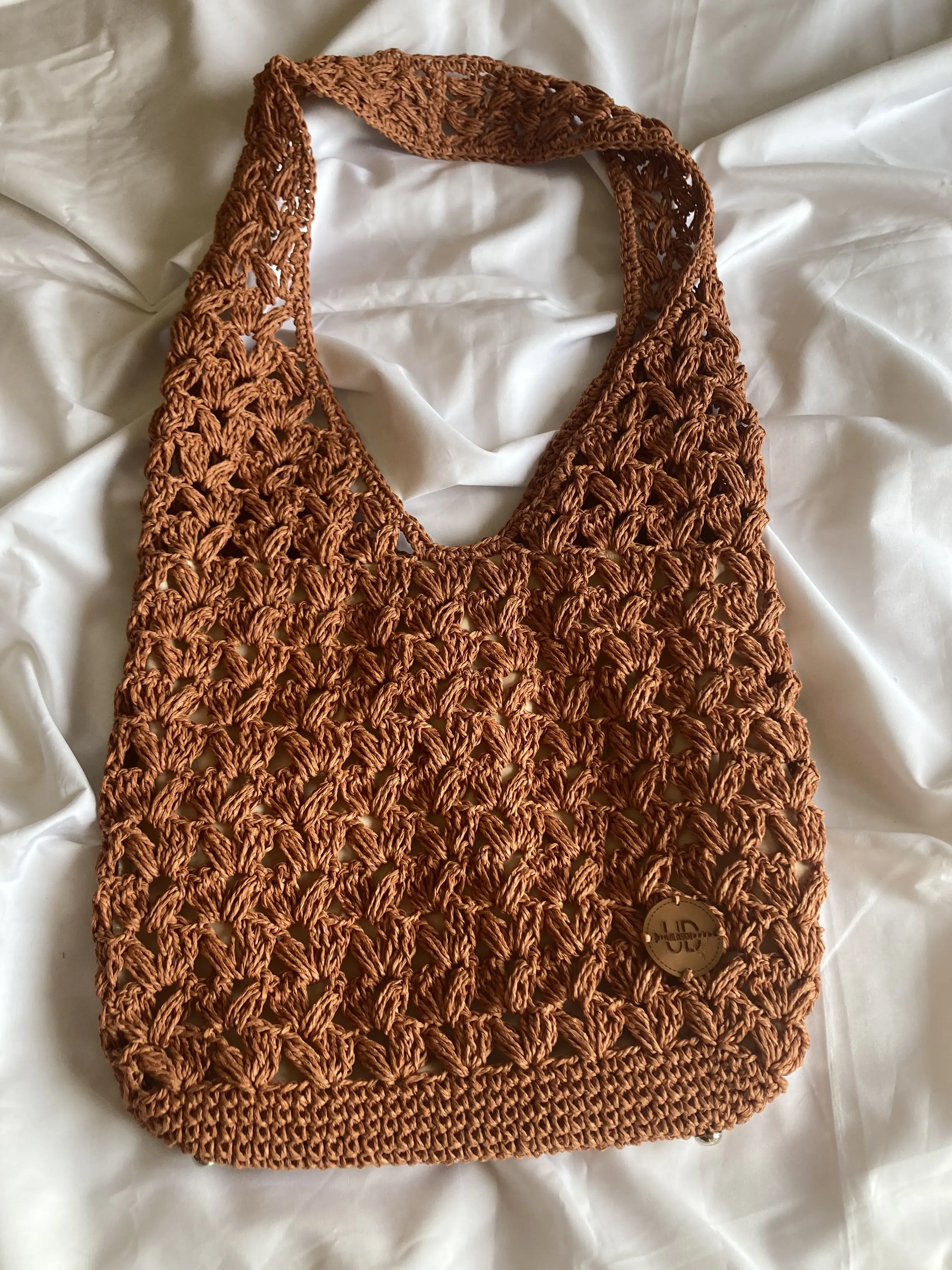 Turuncu Örgü Kağıt İp Omuz Çantası Astarlı - El Emeği