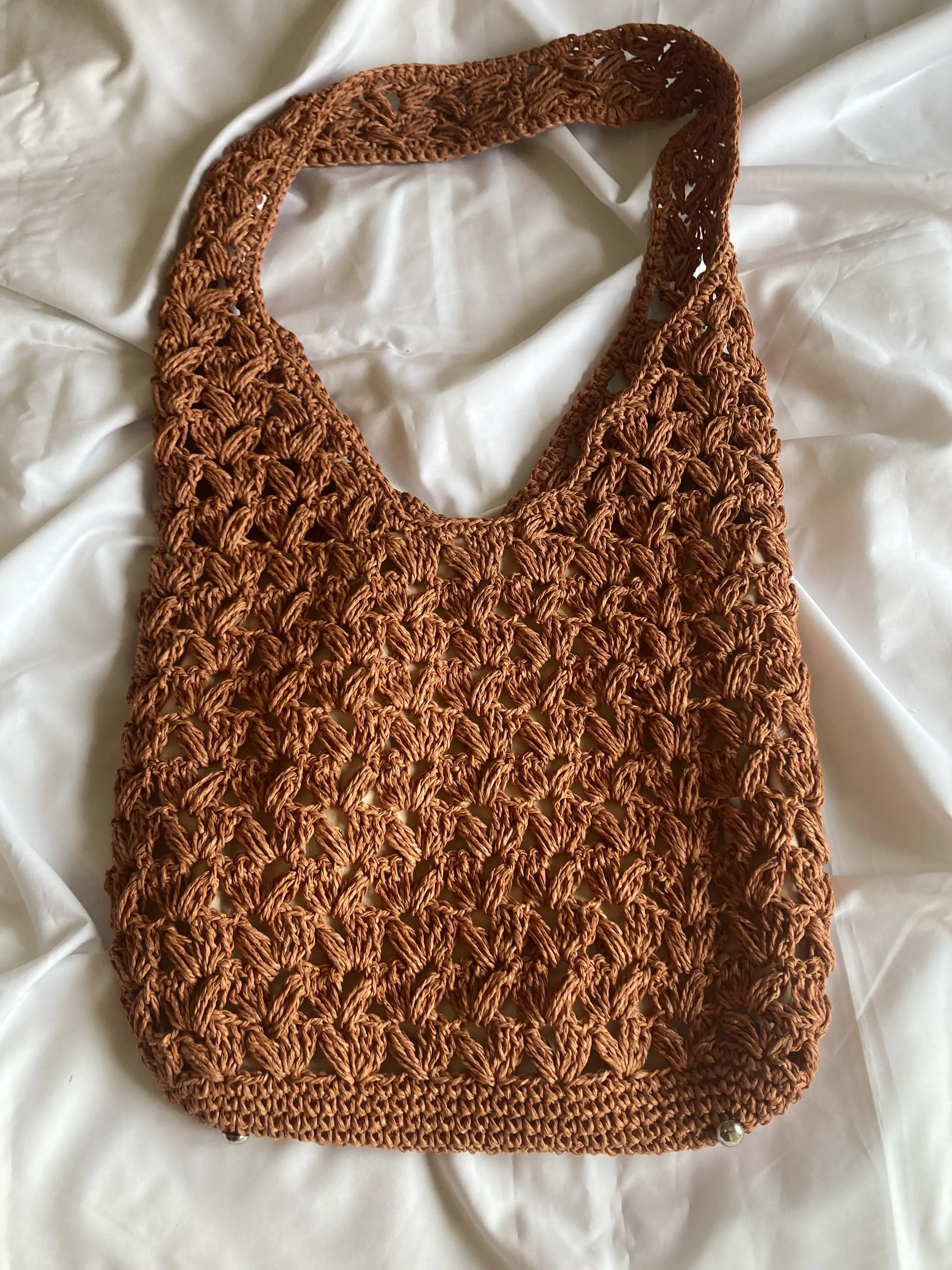 Turuncu Örgü Kağıt İp Omuz Çantası Astarlı - El Emeği