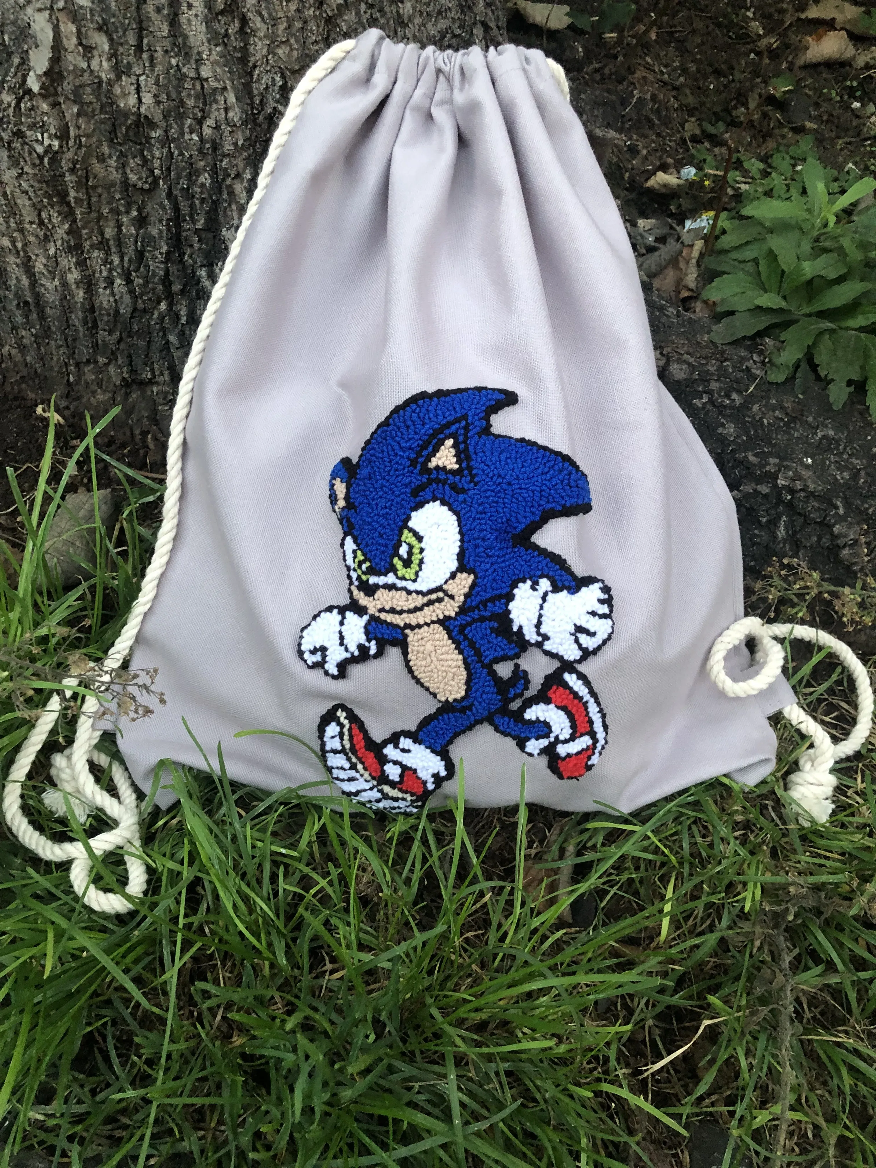 Gri Duck Kumaş Sonic Punch İşlemeli Çocuk Sırt Çantası