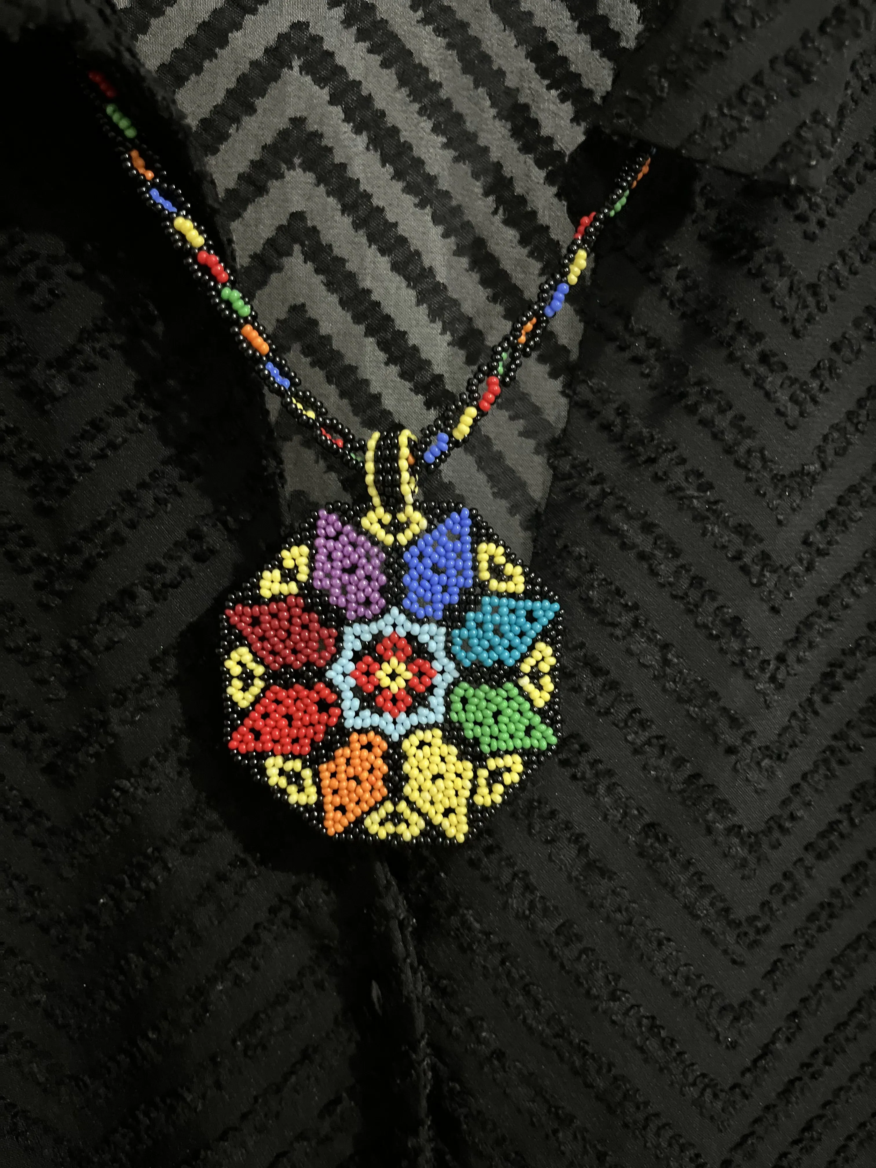 Renkli Miyoki Boncuk Dokuma Etnik Desenli Yuvarlak Madalyon Kolye