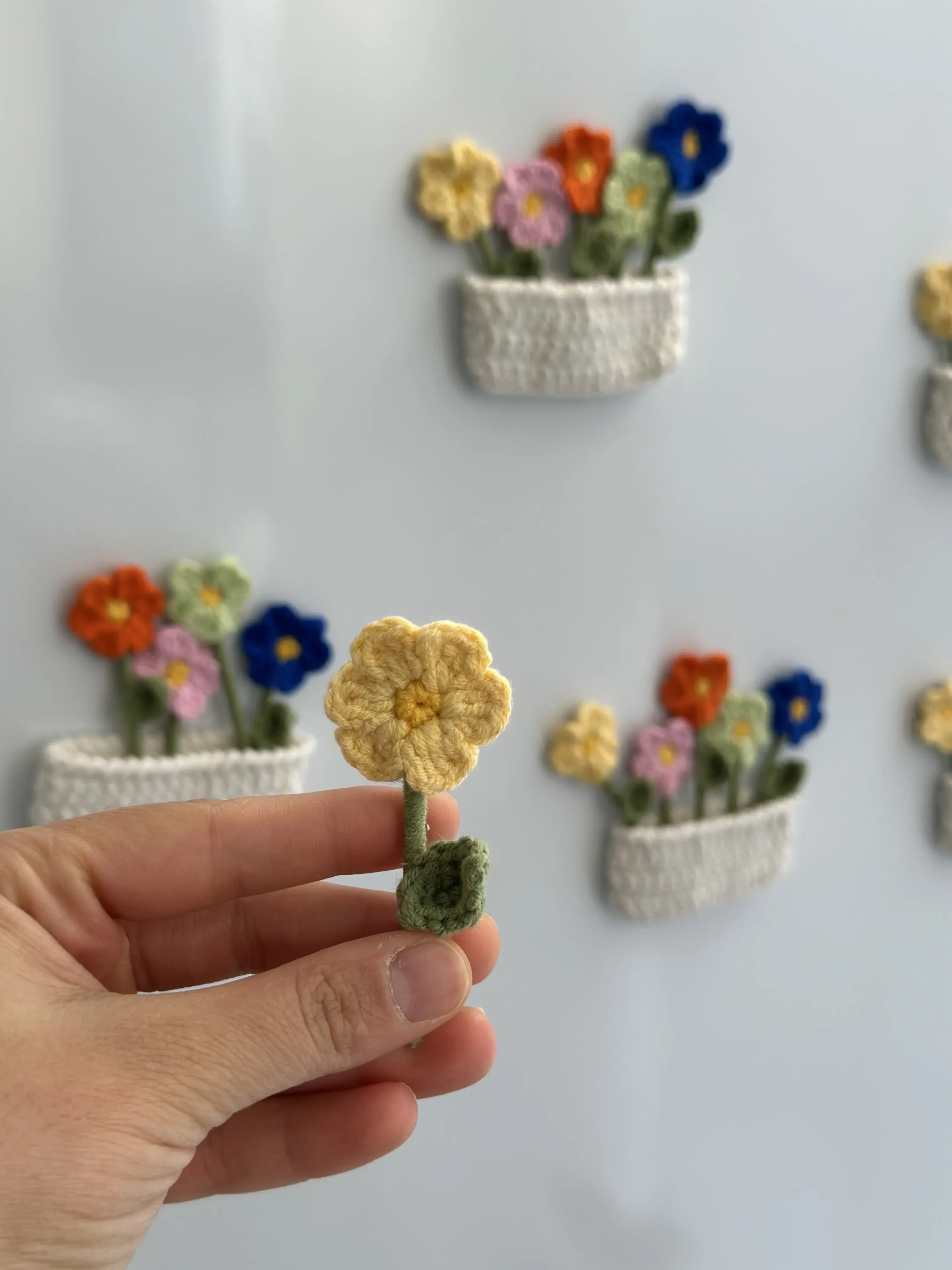 Mıknatıslı Örgü Çiçek Sepeti Magnet Seti - Bohem Tarzı