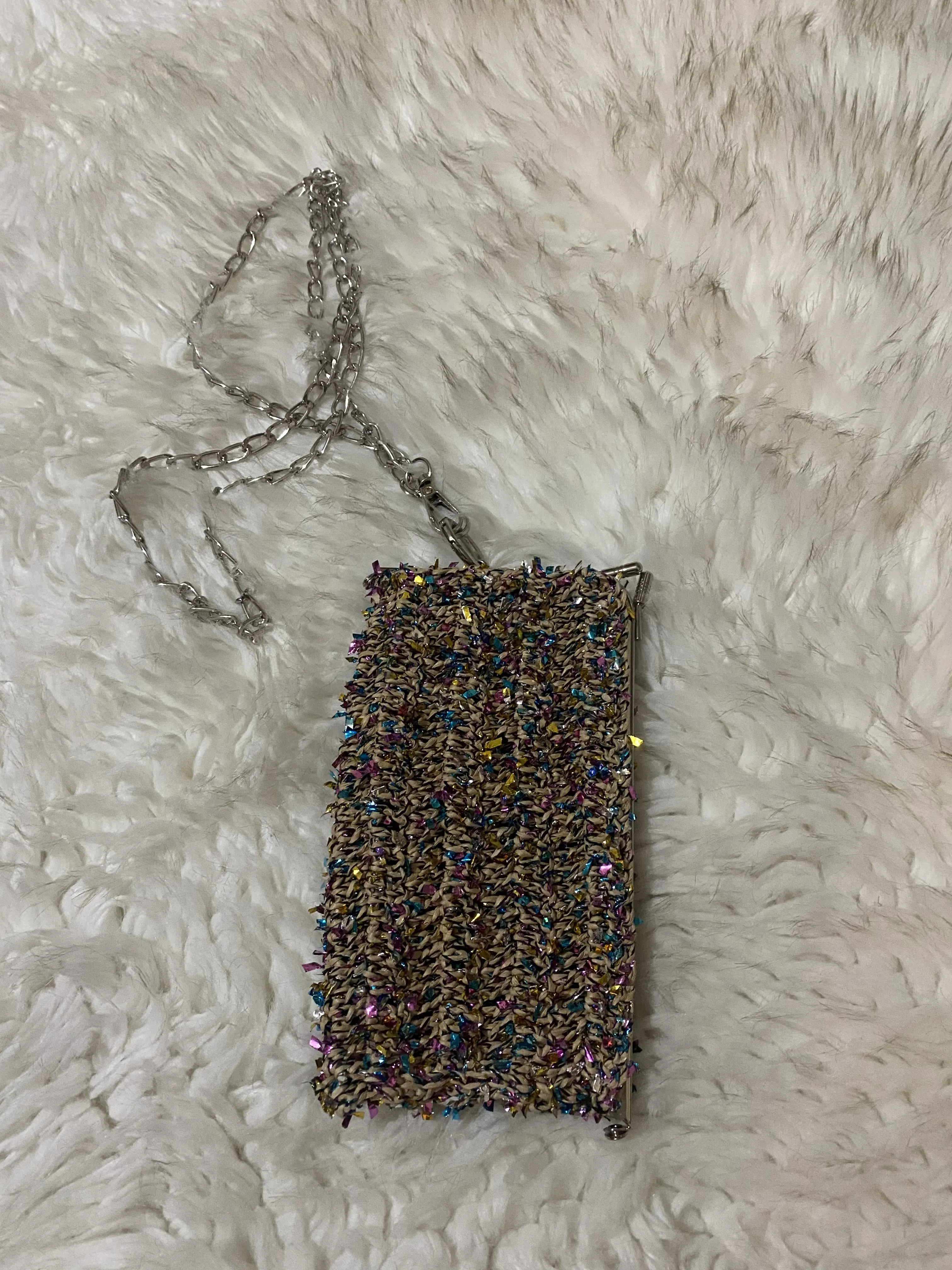 El Örgüsü Kağıt Renkli Konfeti İp,Mini Çanta,Telefon Çantası