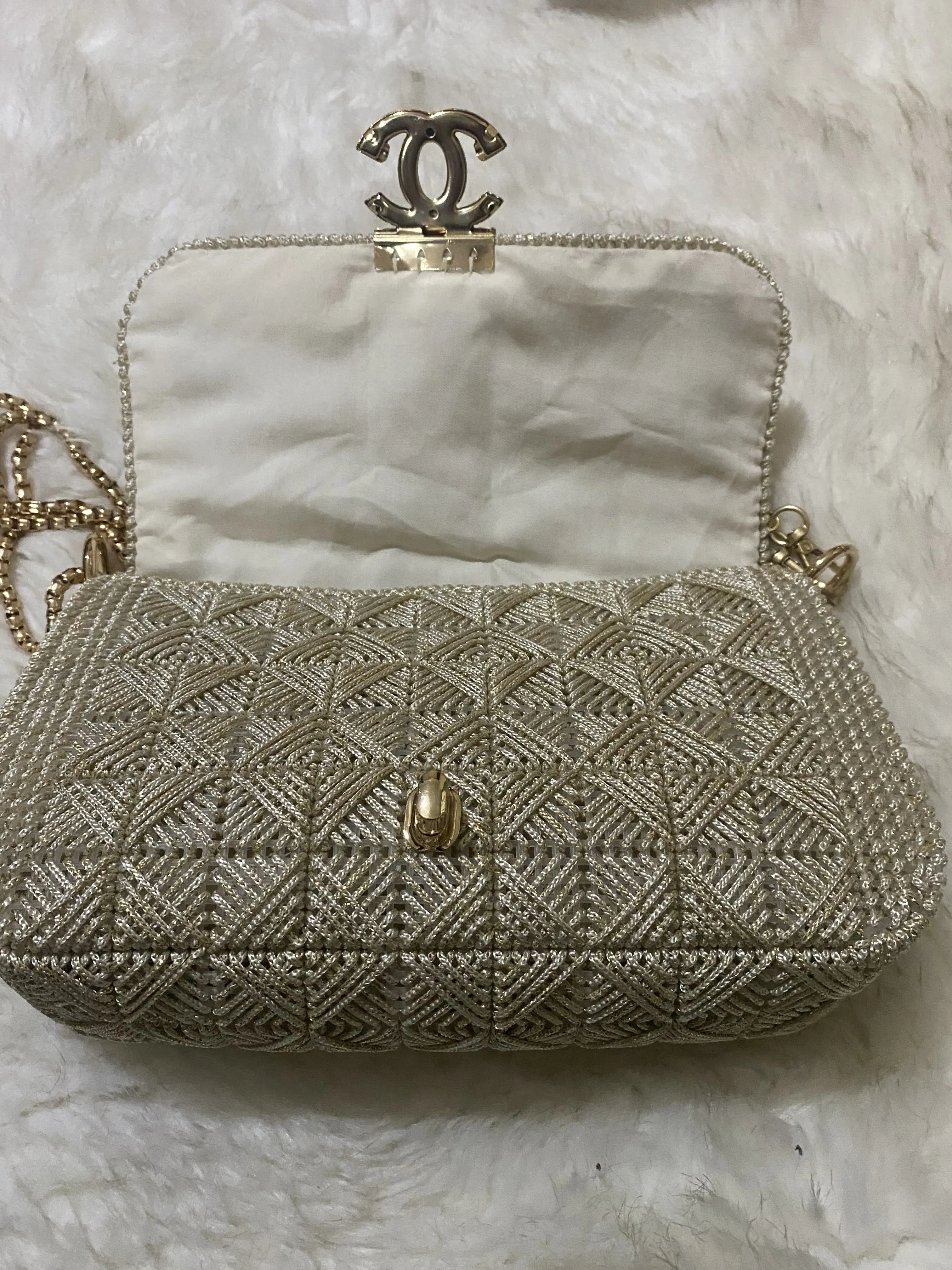 Bej Kanvas Makrome Omuz Çantası - El İşlemeli Kadın Çanta