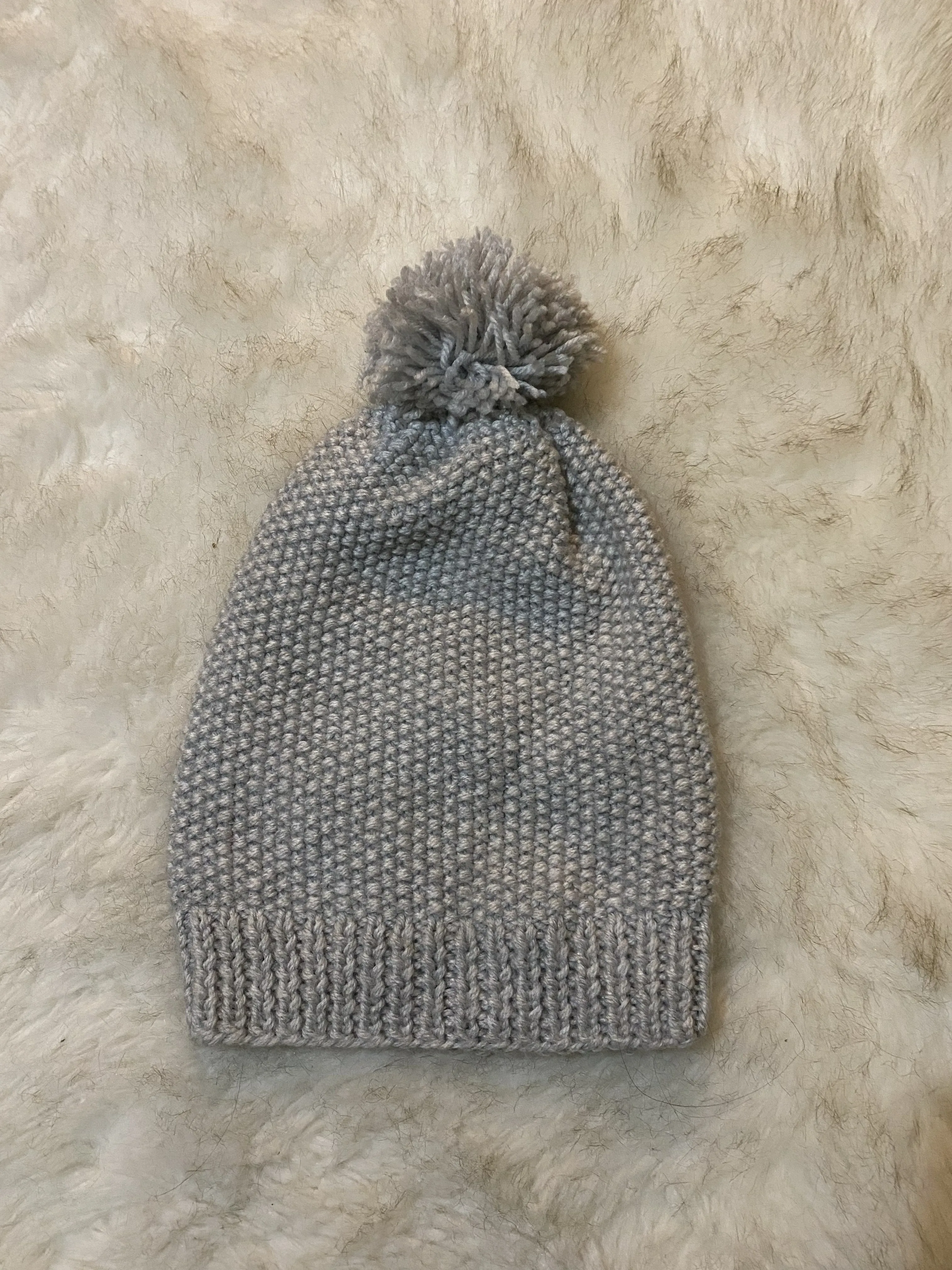 Gri Yün Bere - Ponponlu, Sıcak Tutan, El Örgüsü Kışlık Şapka