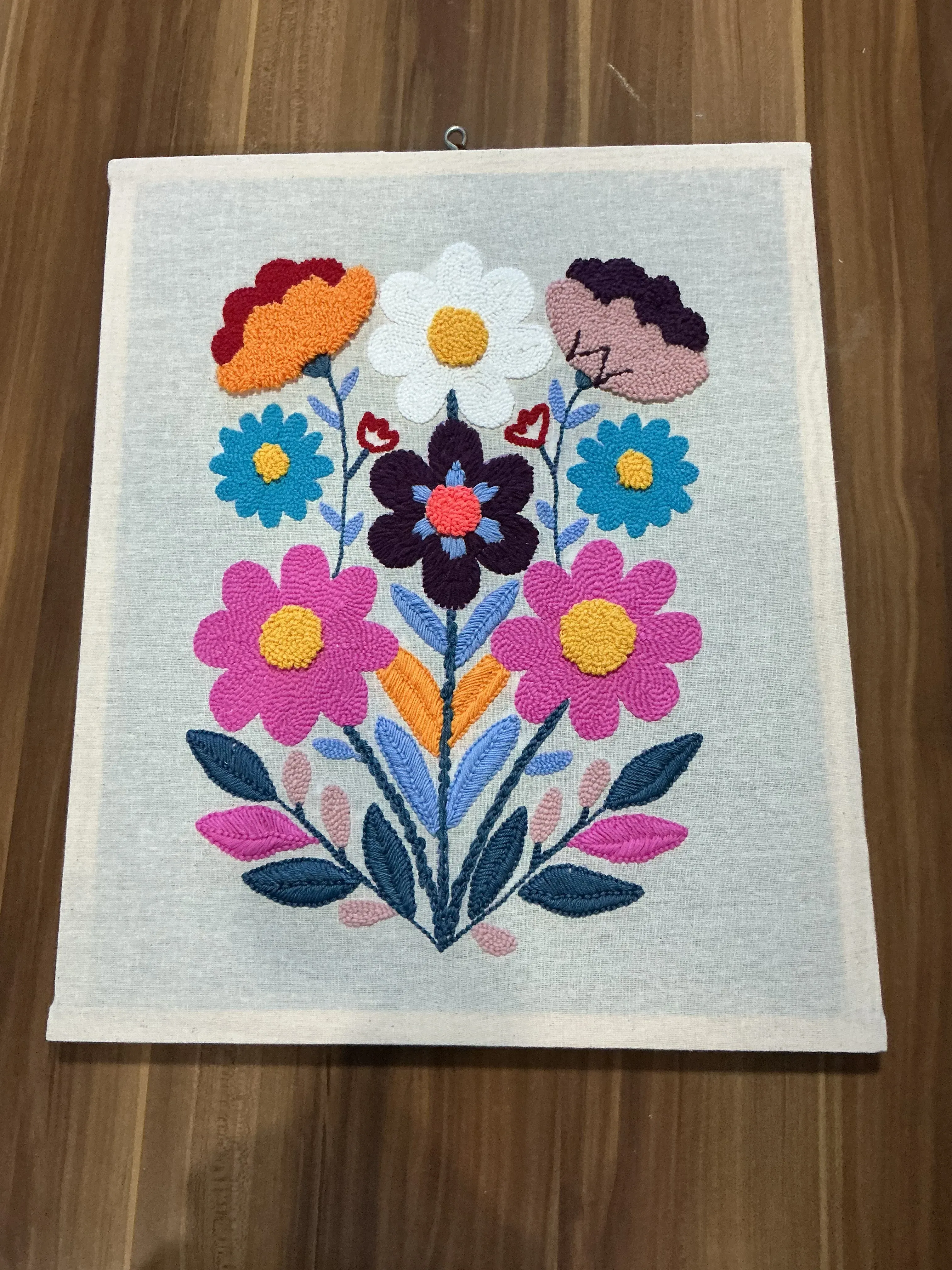 Renkli Çiçek Motifli Nakışlı Kasnak Tablo - El Yapımı