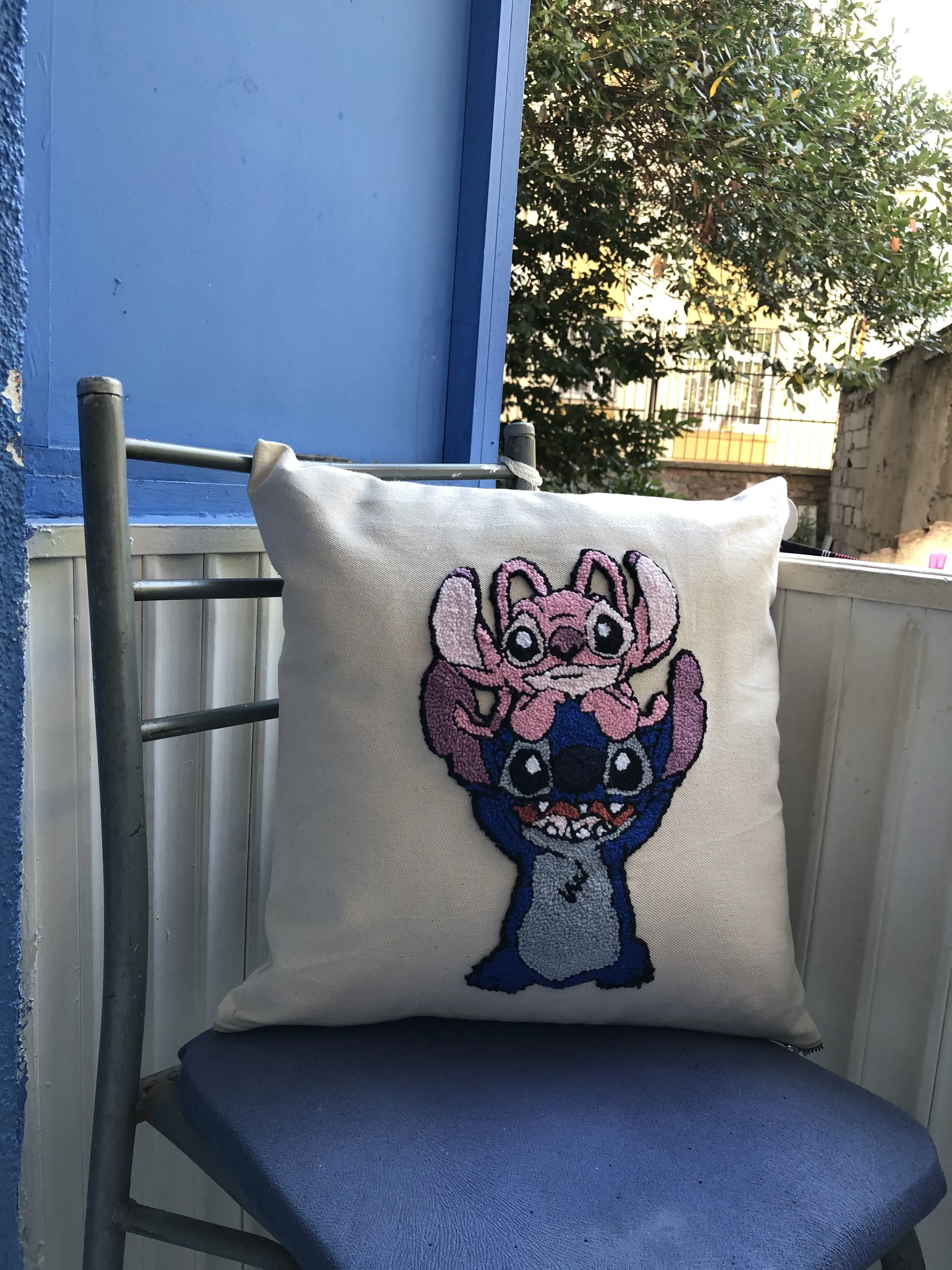 Stitch Desenli Yastık Kılıfı - Pamuklu, Dekoratif, 45x45 cm