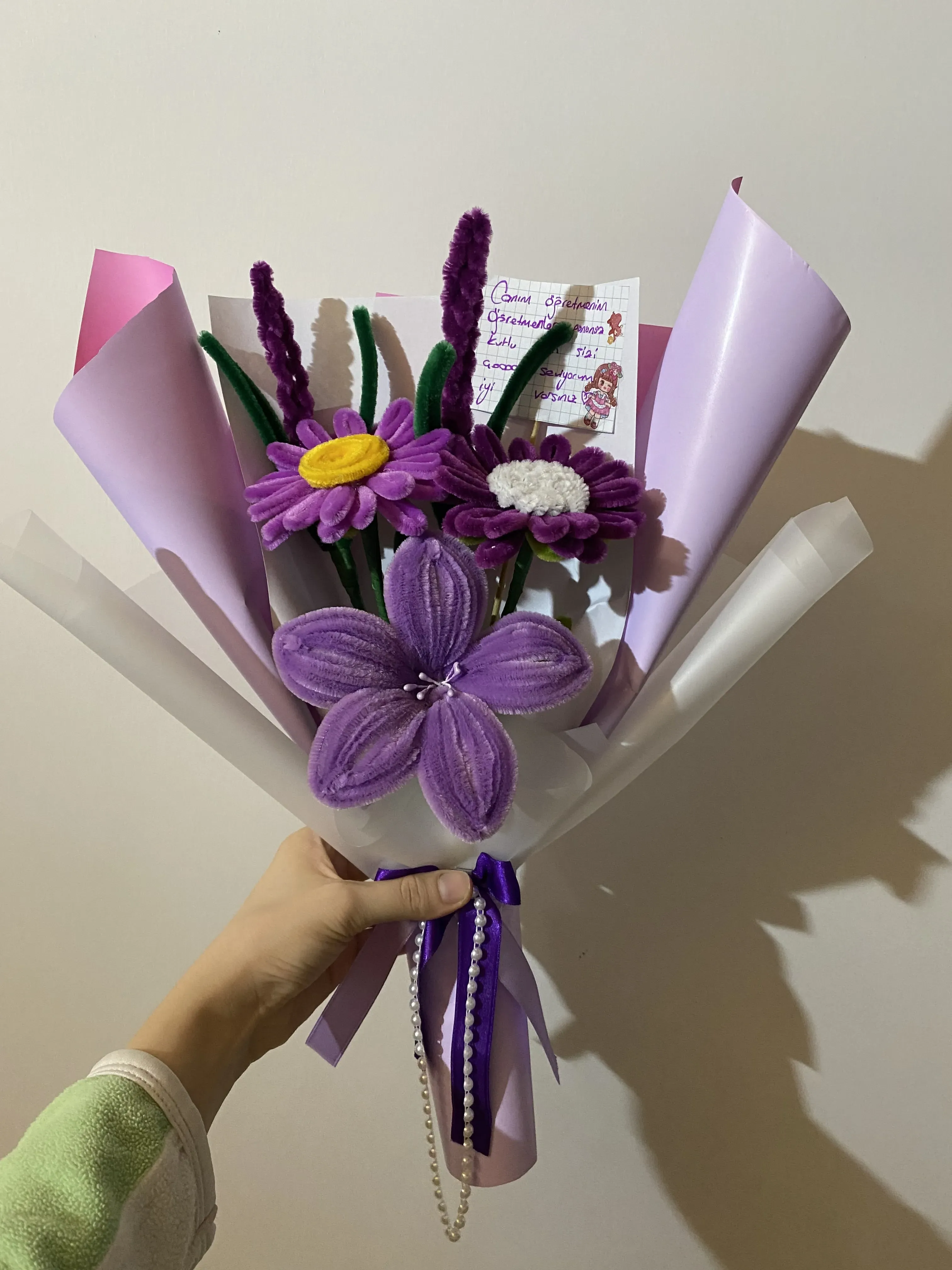 Mor Şönil Buketi - El Yapımı Dekoratif Çiçek Aranjmanı