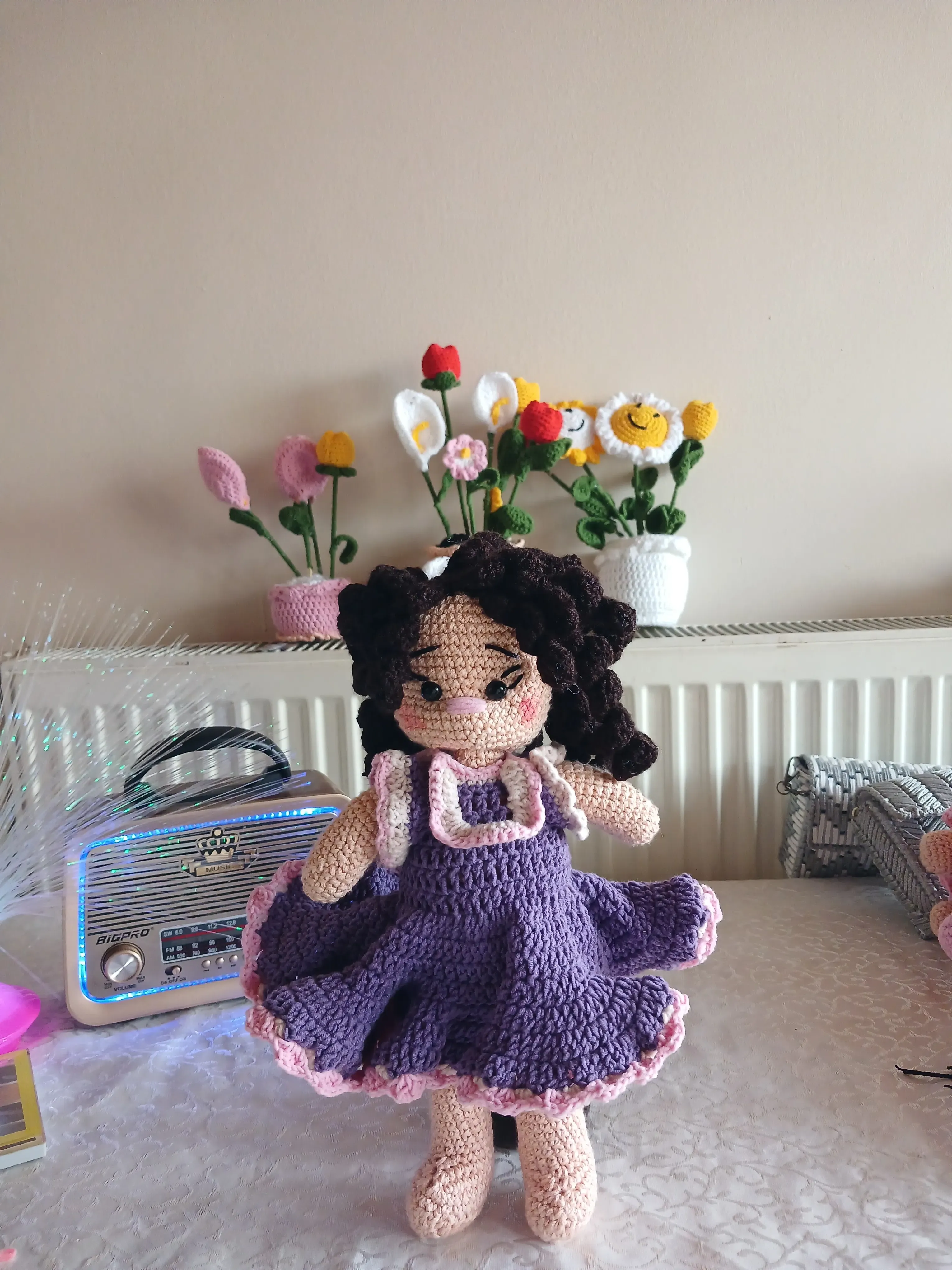 Doll in Purple Dress - Knitted Toy Doll - Amigurumi Doll - Handmade