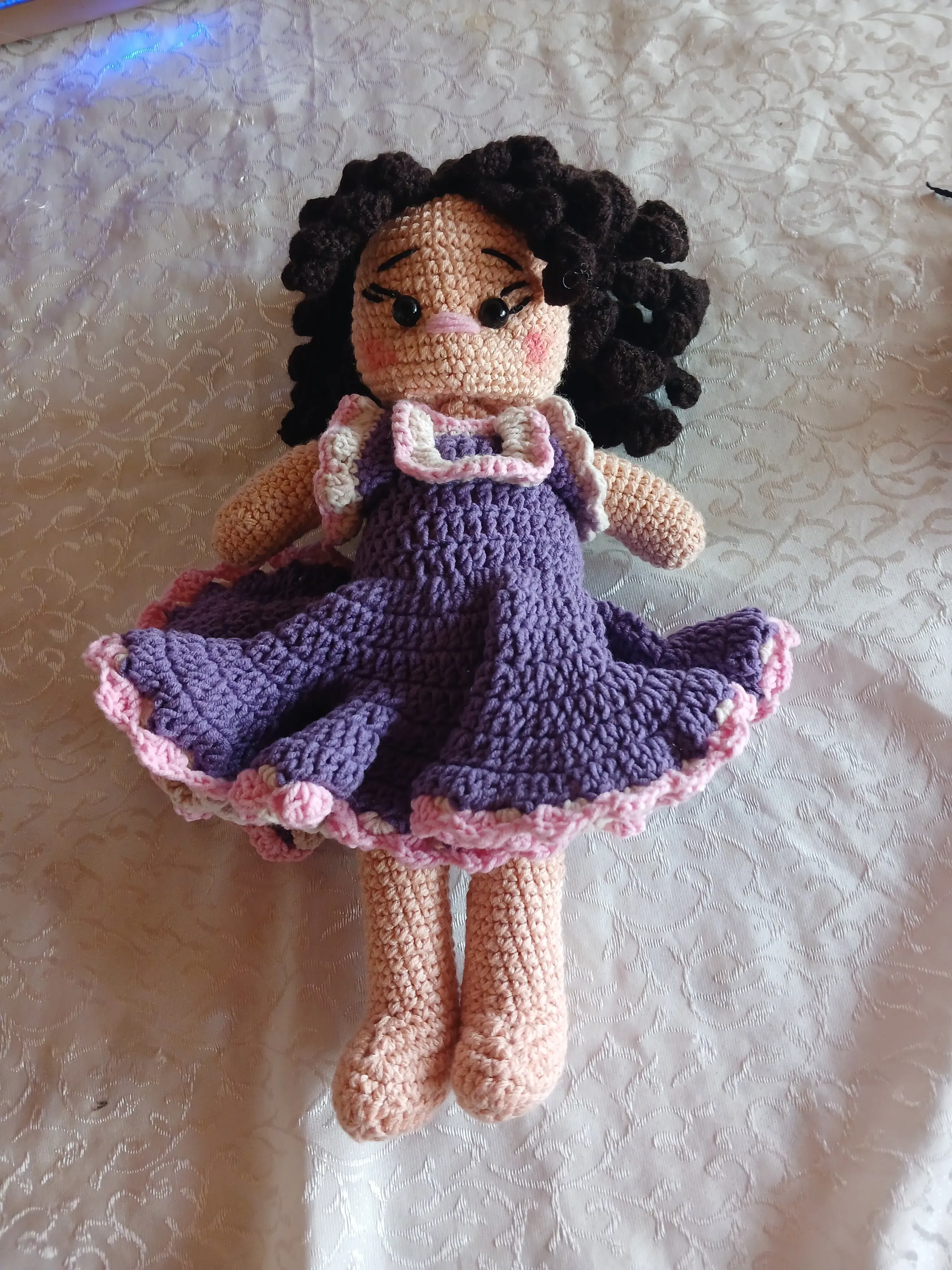 Doll in Purple Dress - Knitted Toy Doll - Amigurumi Doll - Handmade