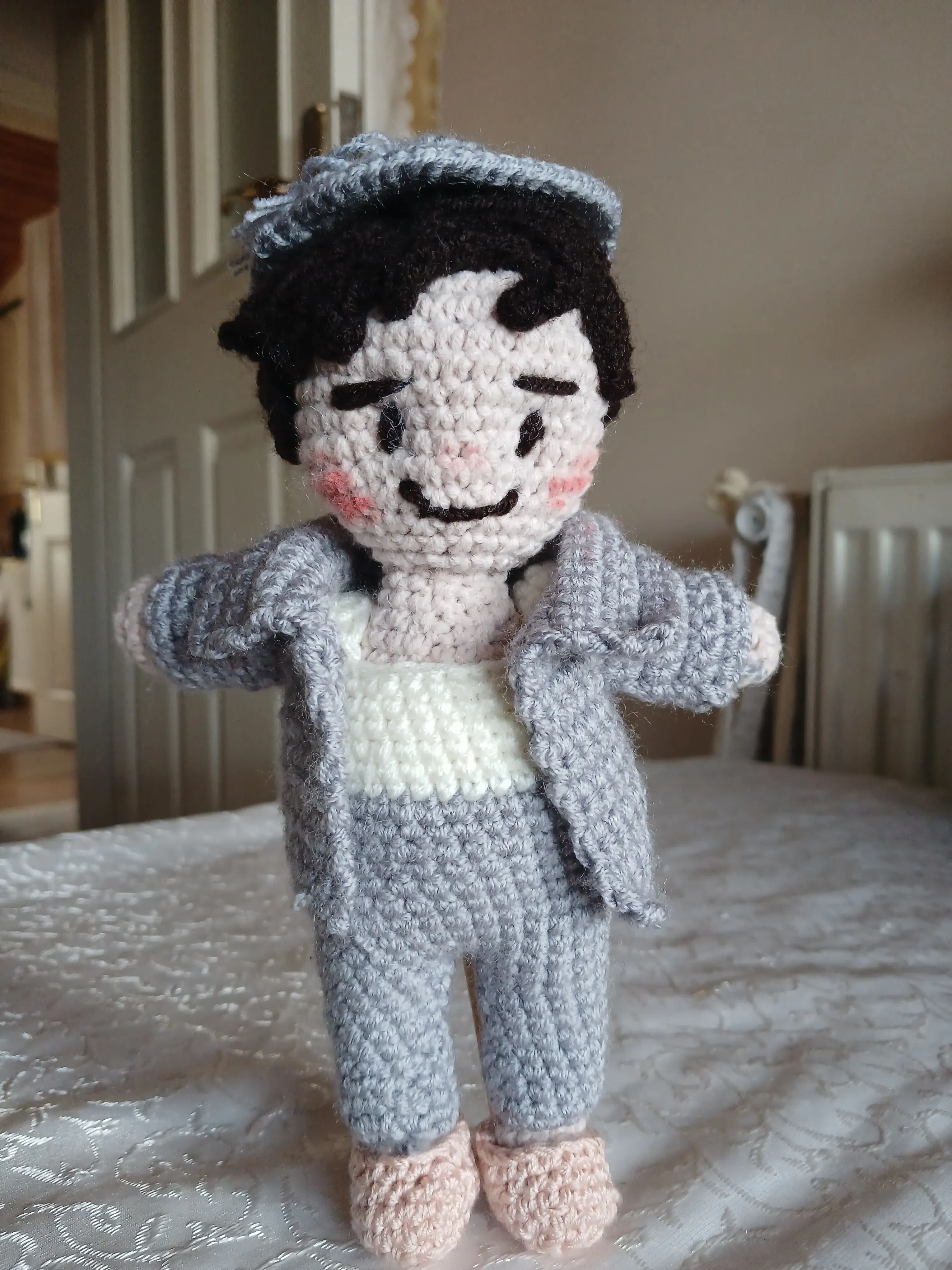 Gray Knitted Boy Baby Toy - Handmade Amigurumi Baby Toy