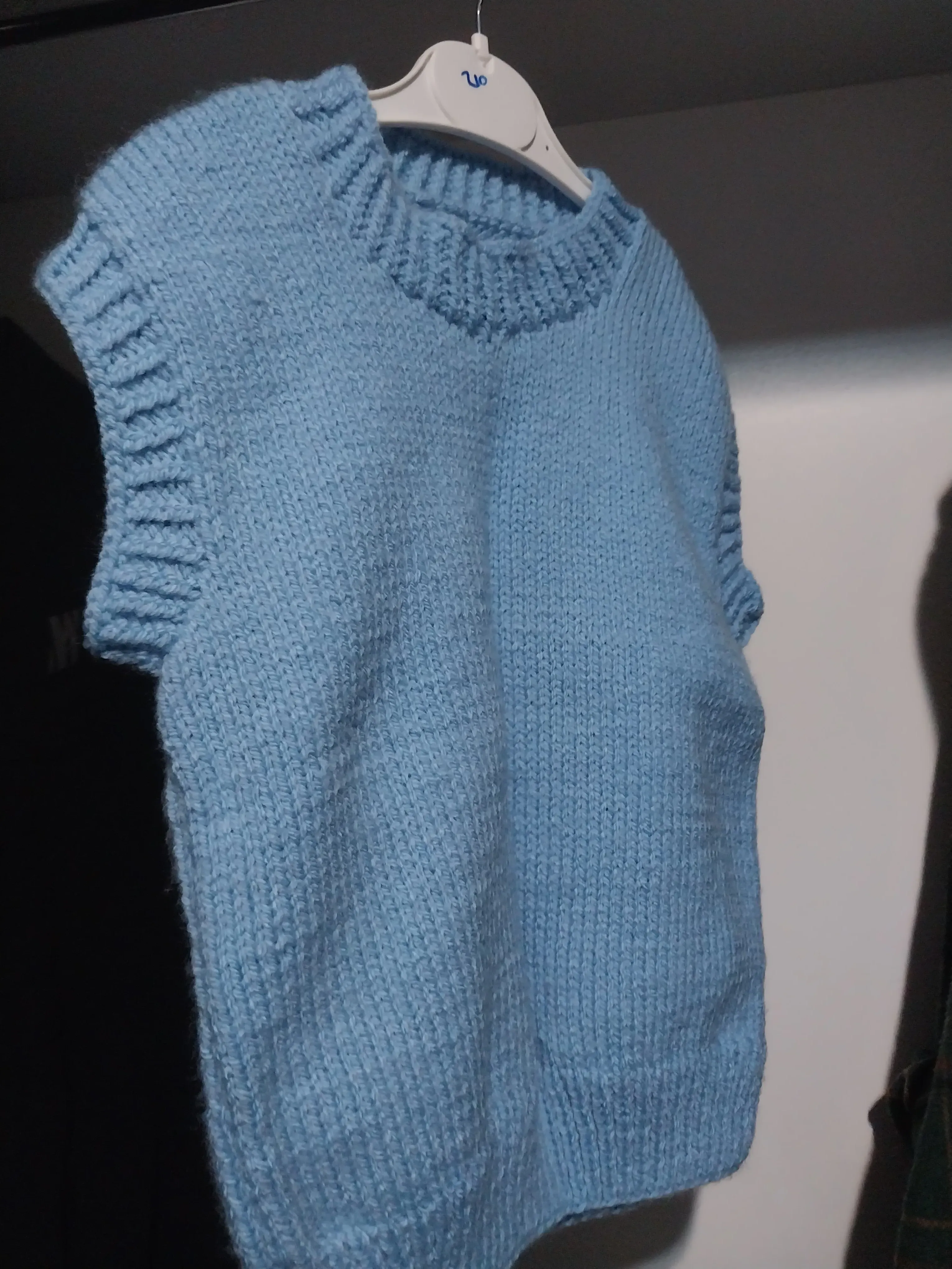 Mavi Örgü Crop Süveter - Kısa Kollu, Yuvarlak Yaka Model