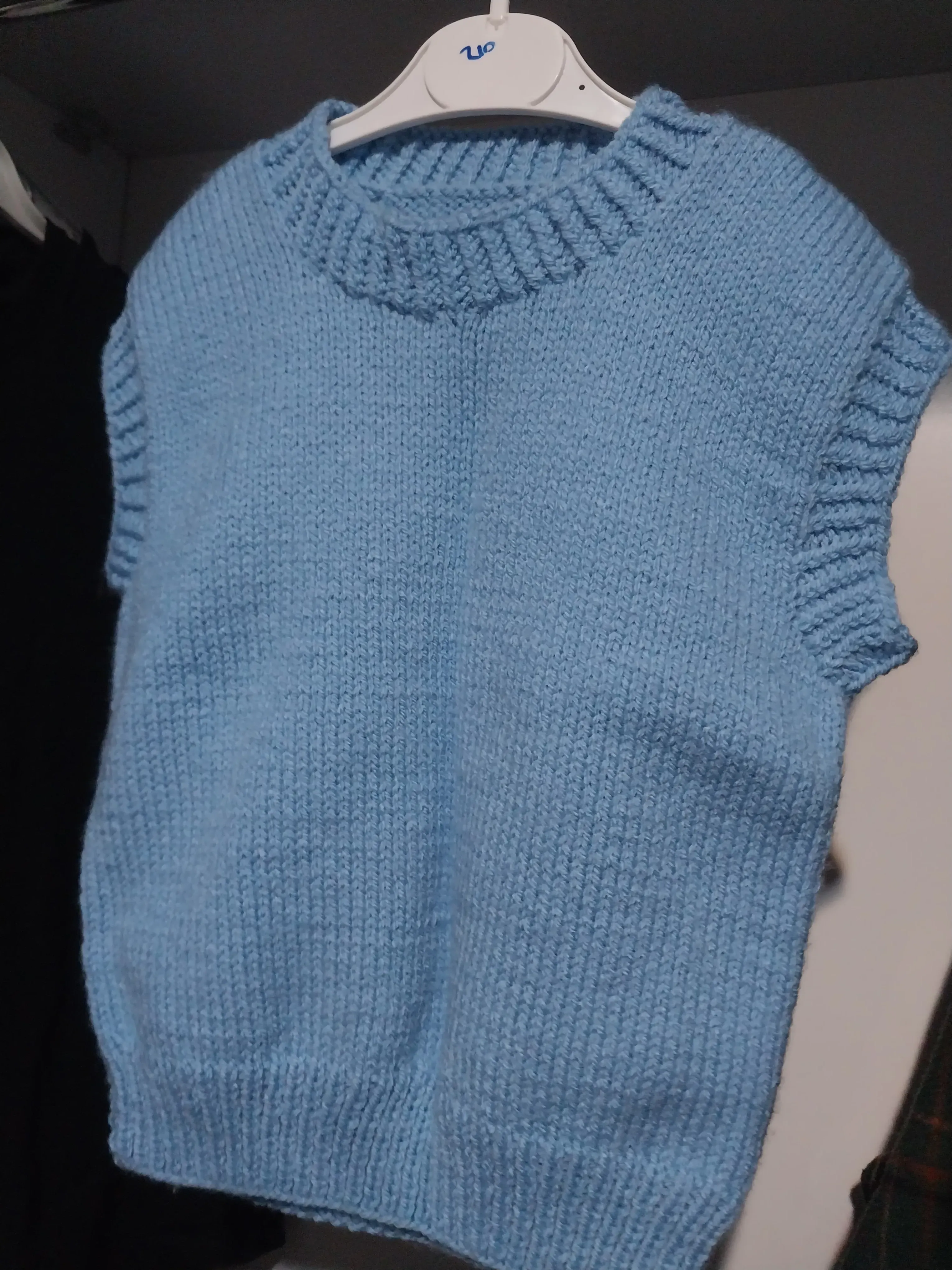 Mavi Örgü Crop Süveter - Kısa Kollu, Yuvarlak Yaka Model