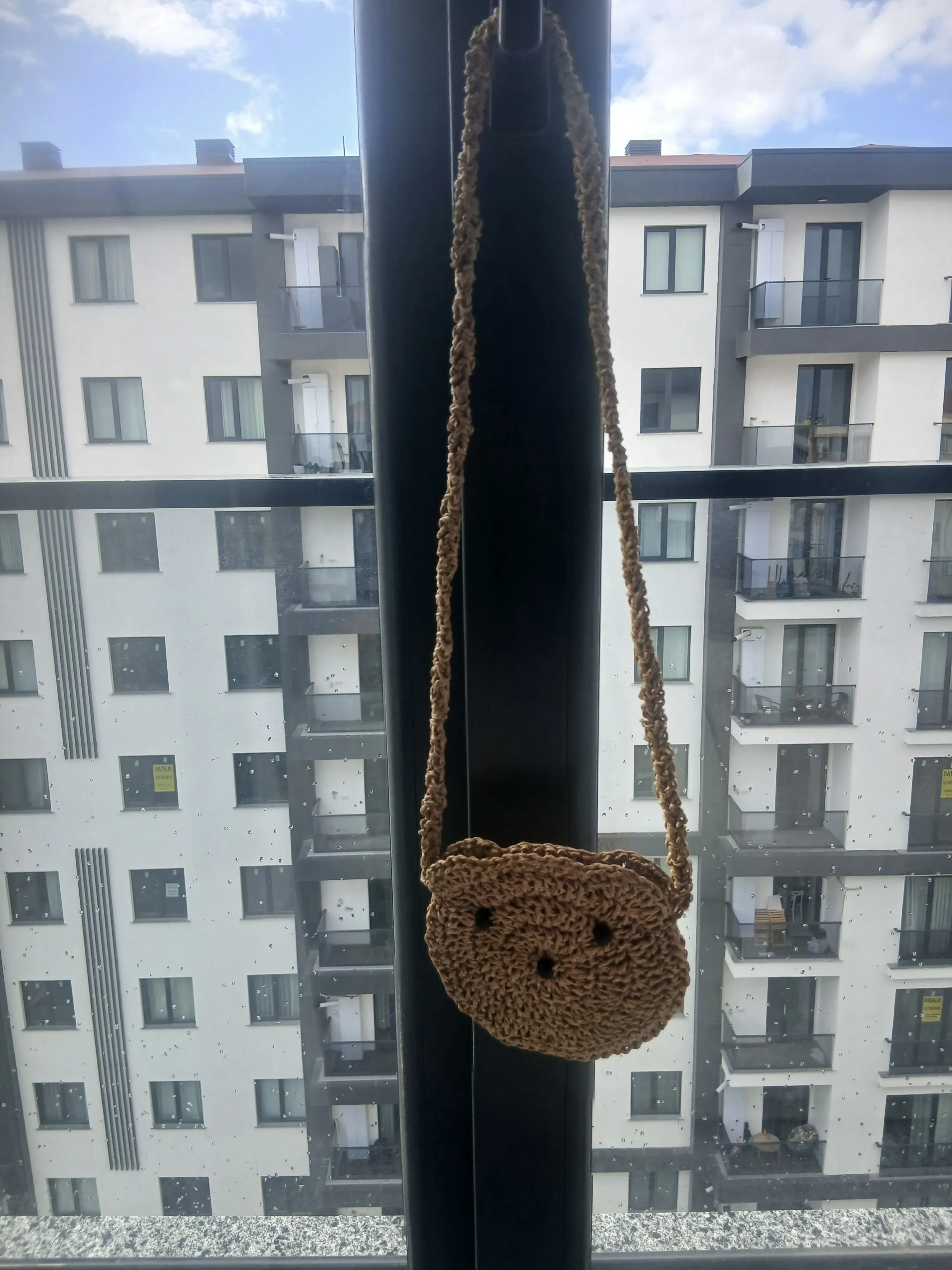 Kağıt İp Örgü Ayıcık Çocuk Çantası - El Emeği