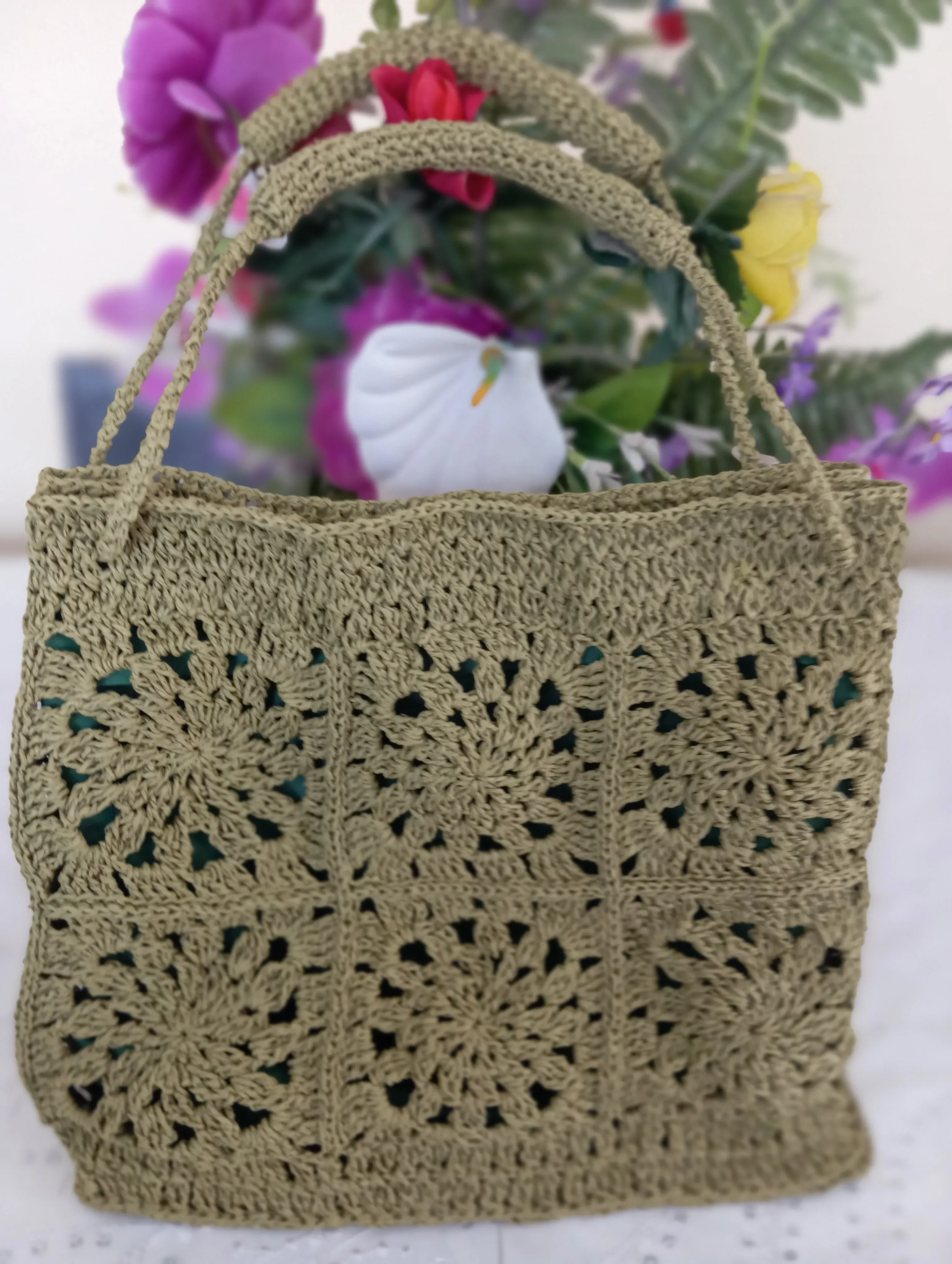 El Örgüsü Kağıt İp Motifli Çanta | Astarı ile Kullanışlı ve Şık Tasarım