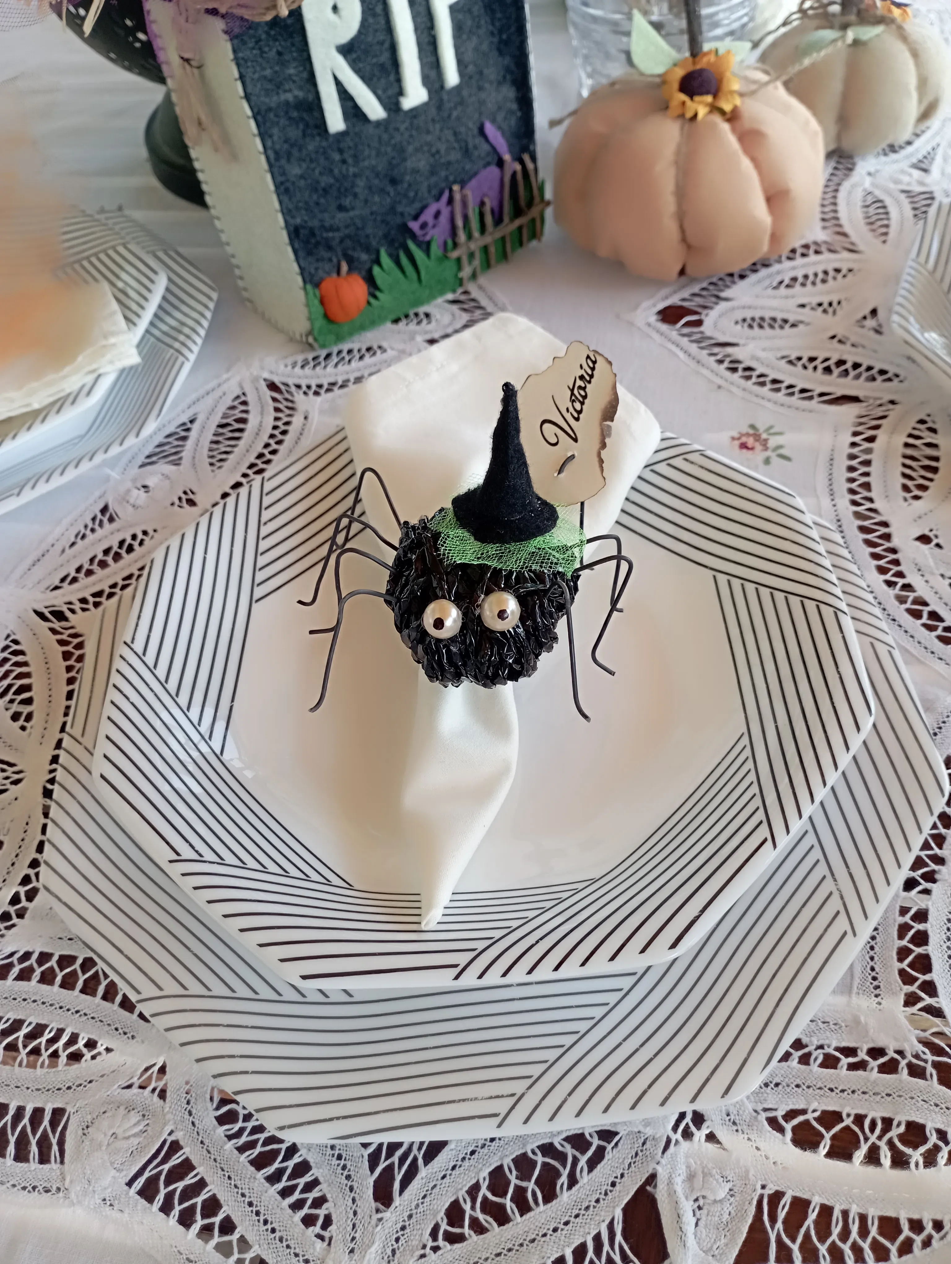 Kişiye özel Cadılar Bayramı örümcek  peçete halkası, masa süsü. 