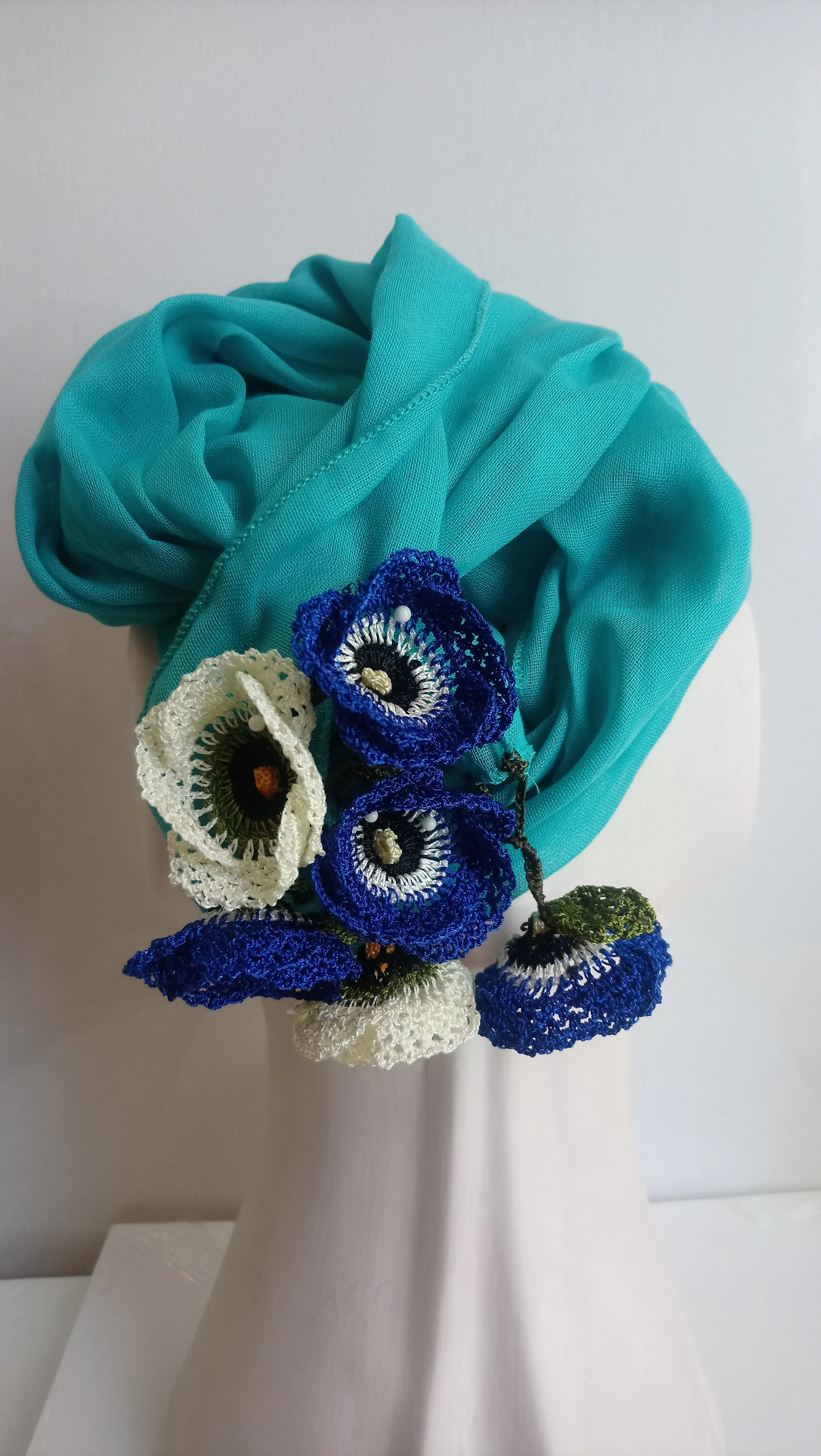 Turkuaz Renk Pamuklu Kumas Fular