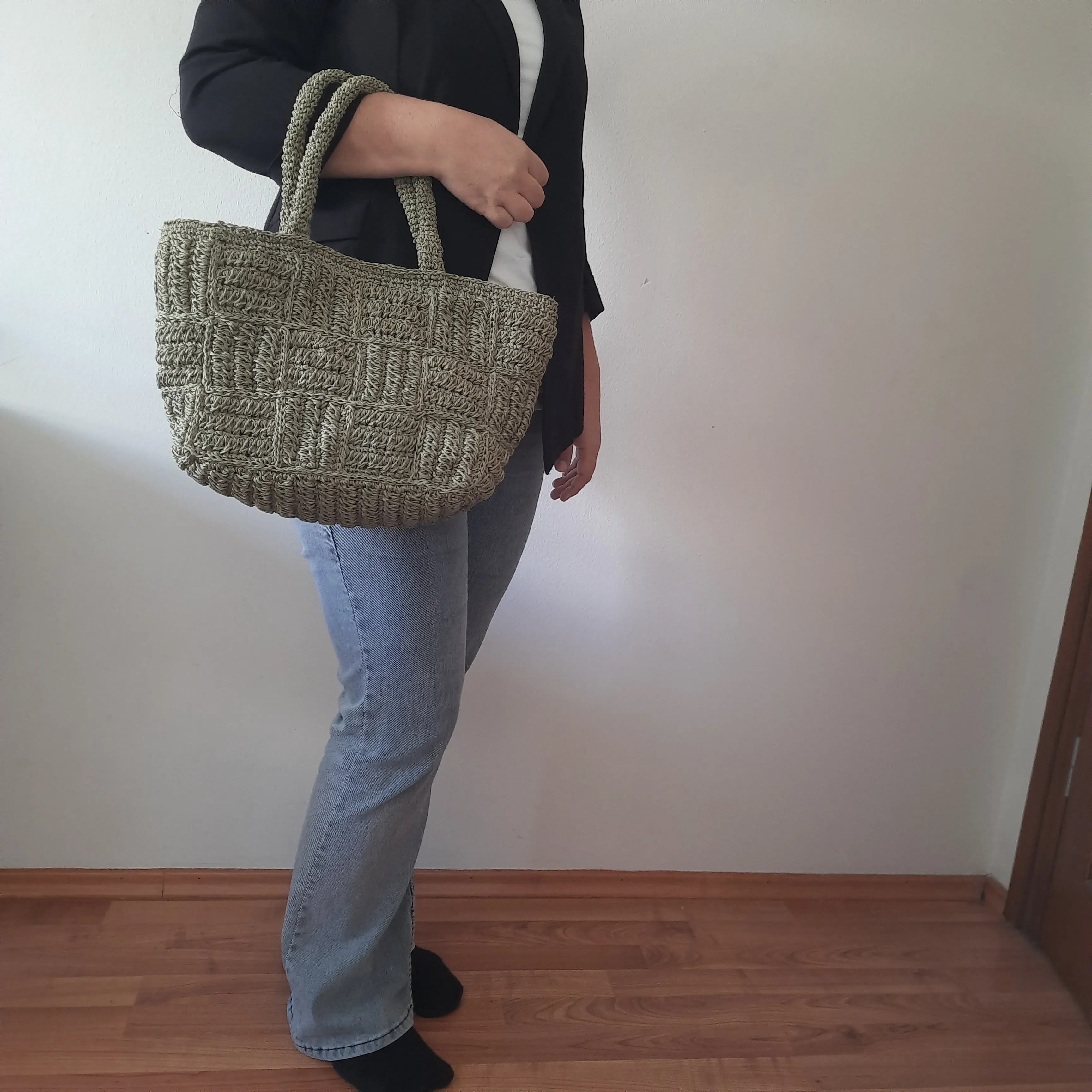 Yeşil Kağıt İp Örgü Çanta - El Emeği Plaj ve Günlük Kullanım