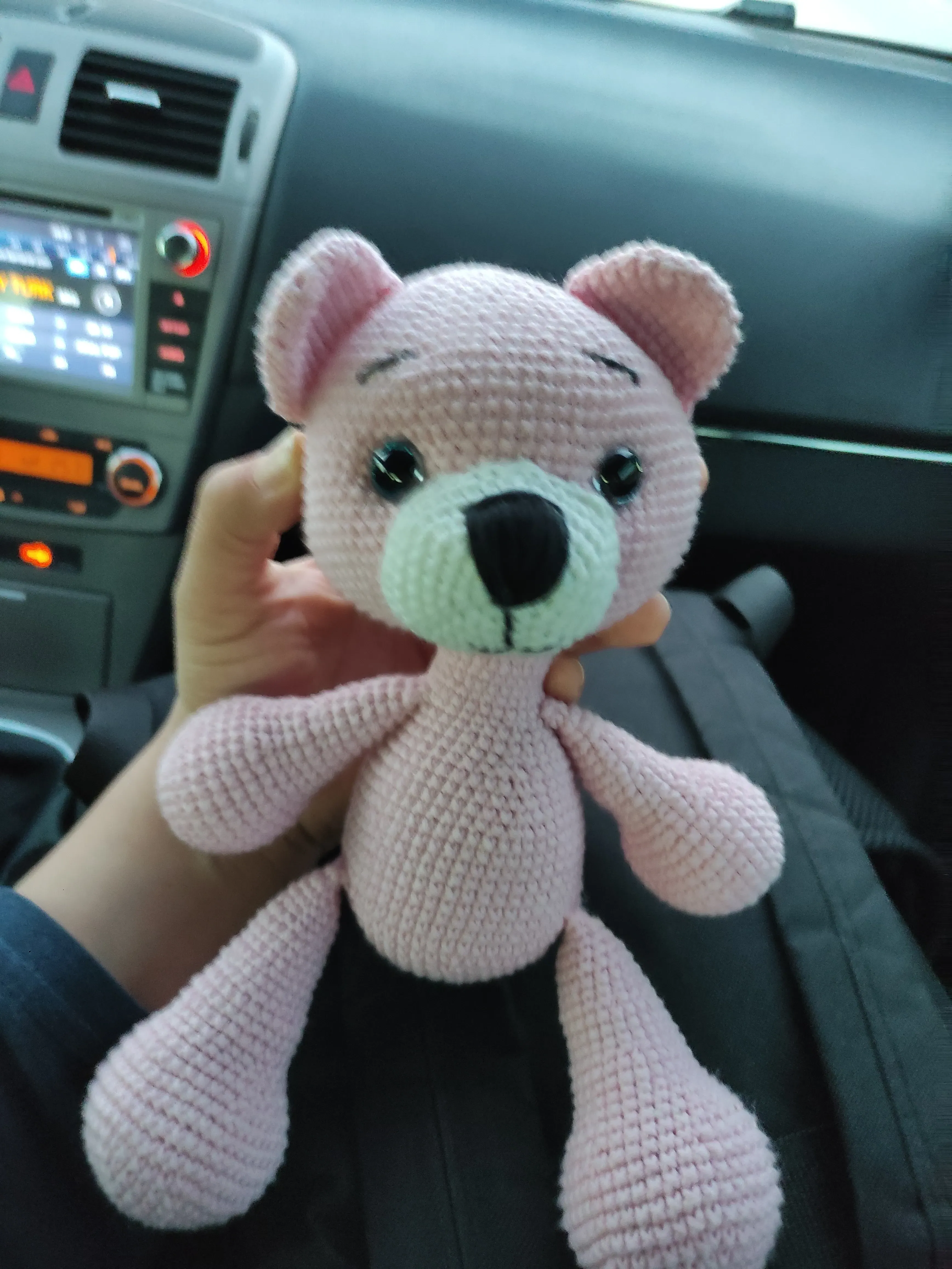 Örgü Oyuncak Ayıcık - Pembe Renkli, Güvenli Kilitli Gözlü - El Emeği