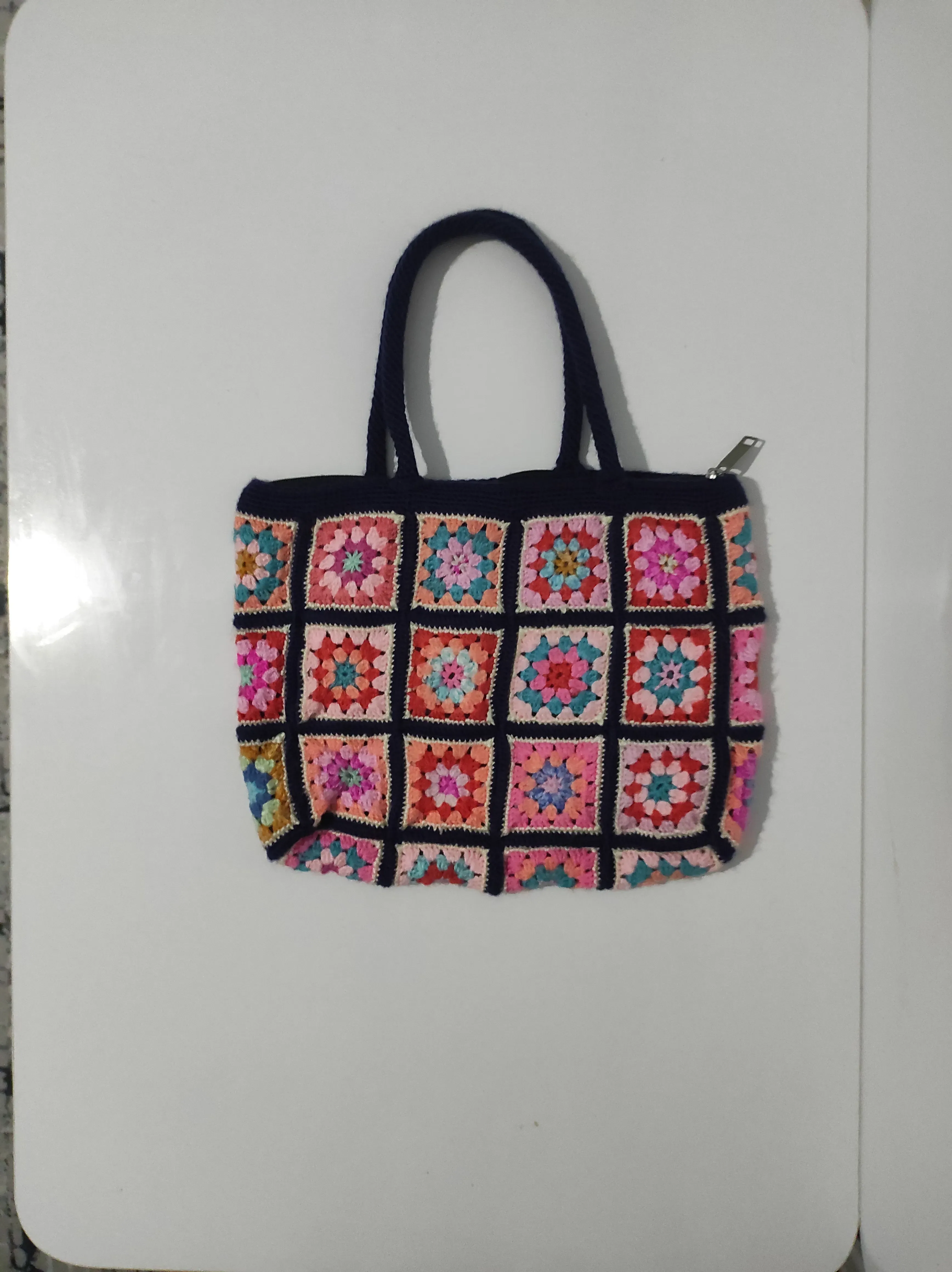 Örgü Motifli Astarlı Fermuarlı Kadın Omuz Çantası - El Emeği