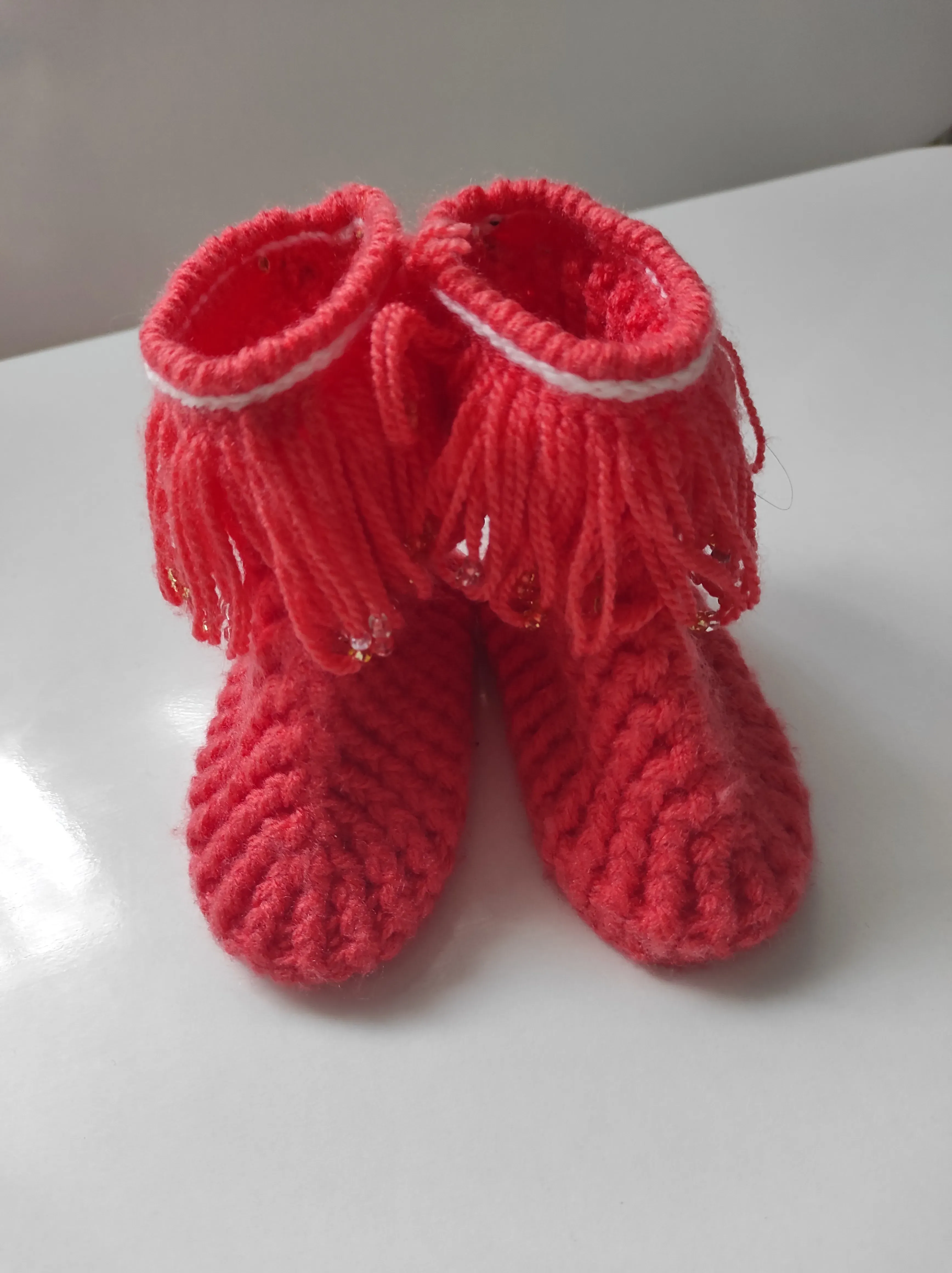 Pembe Örgü Boncuklu Püsküllü Bebek Botu - 17/18 Numara - El Emeği