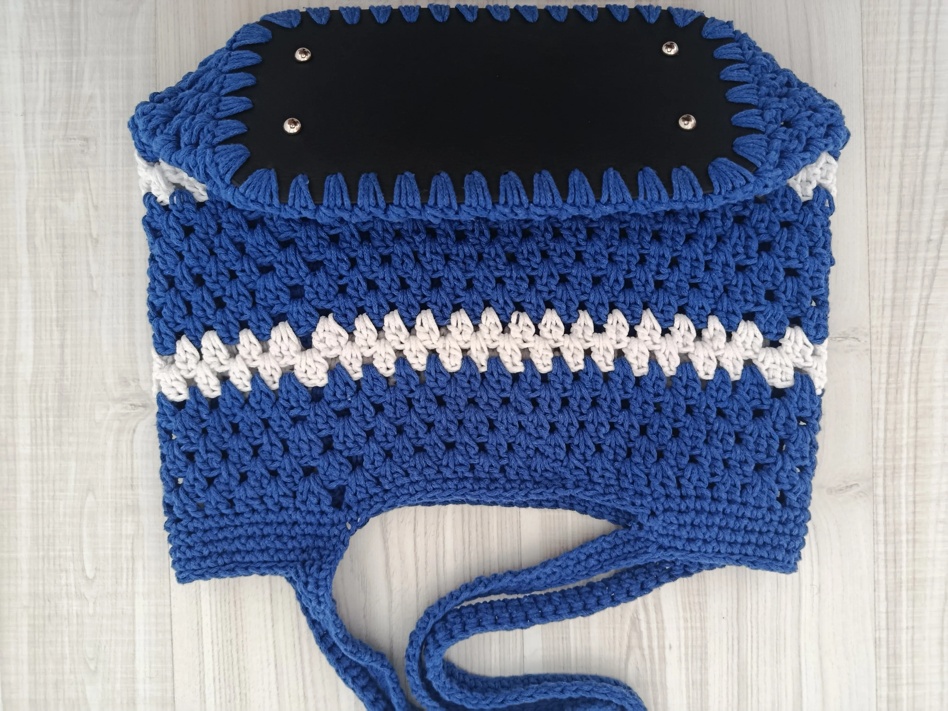 Blue and White Macrame Knitted Shoulder Bag - Handmade