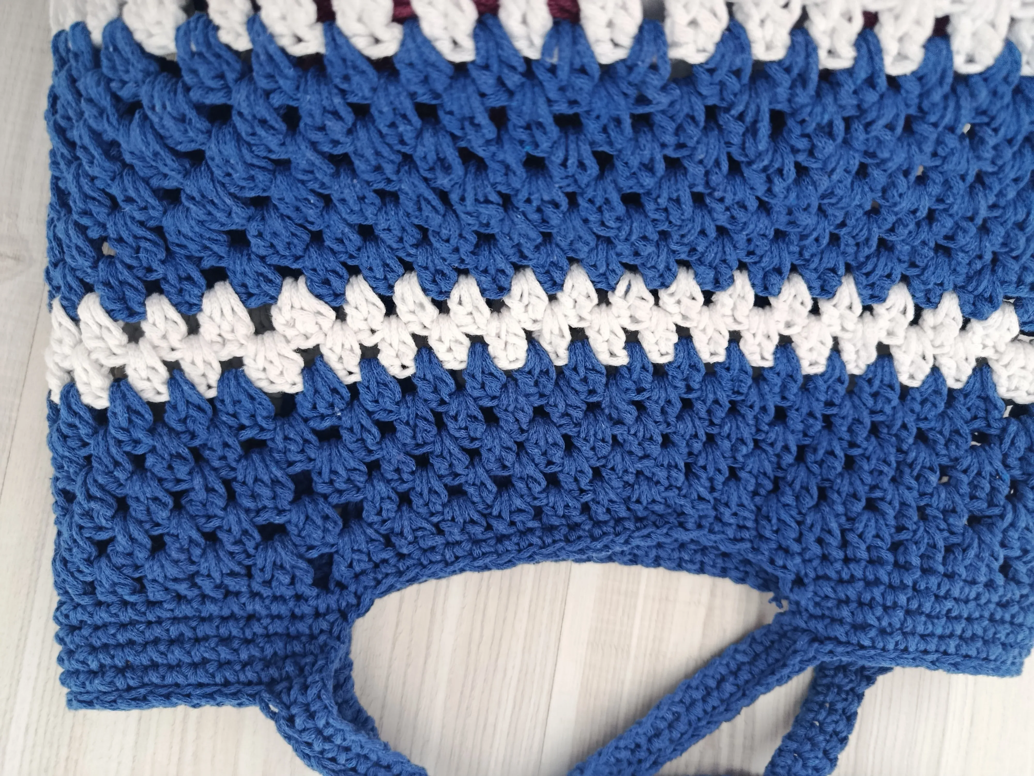 Blue and White Macrame Knitted Shoulder Bag - Handmade