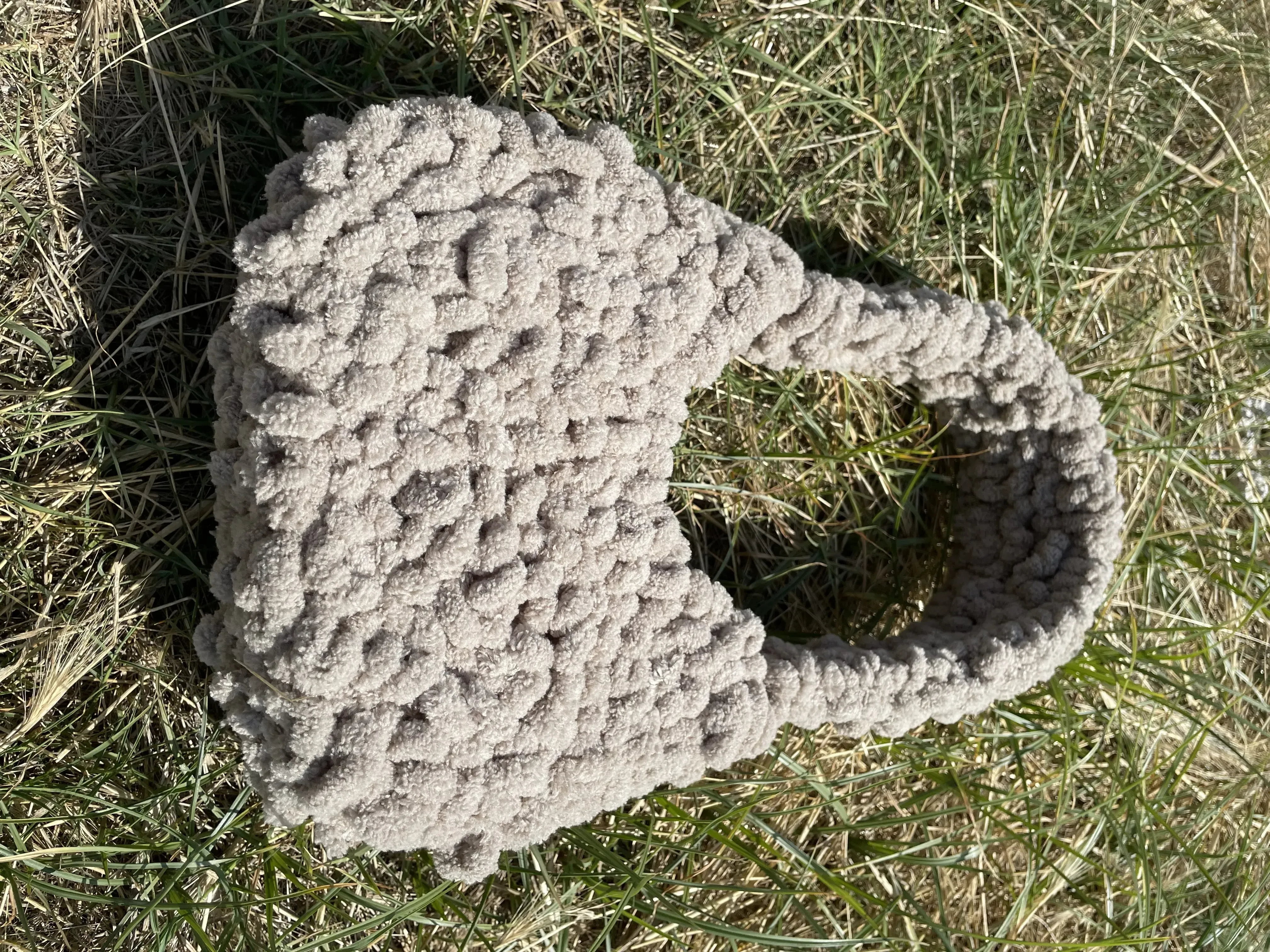 Light Brown Puffy Plush Knitted Shoulder Bag - Handmade