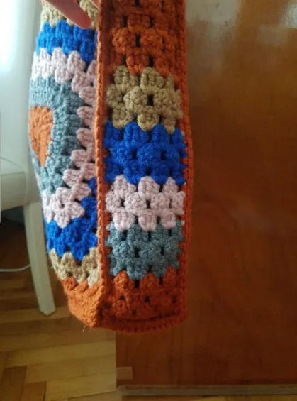 Handmade Colorful Large Size Knitted Bag – 37×37×10 cm, Lined, Shoulder Strap