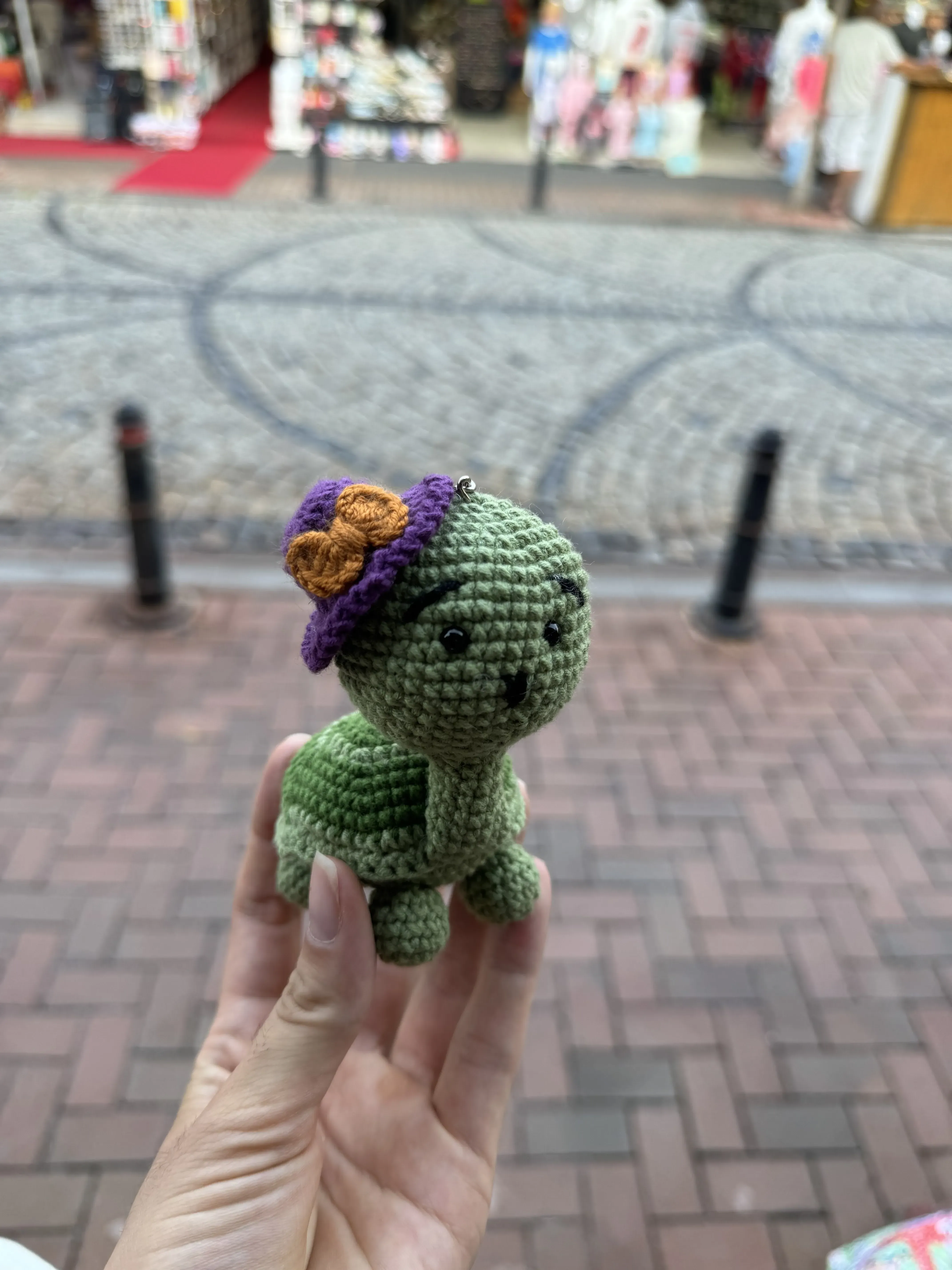 Green Knitted Turtle Keychain - Hatted and Handmade Gift