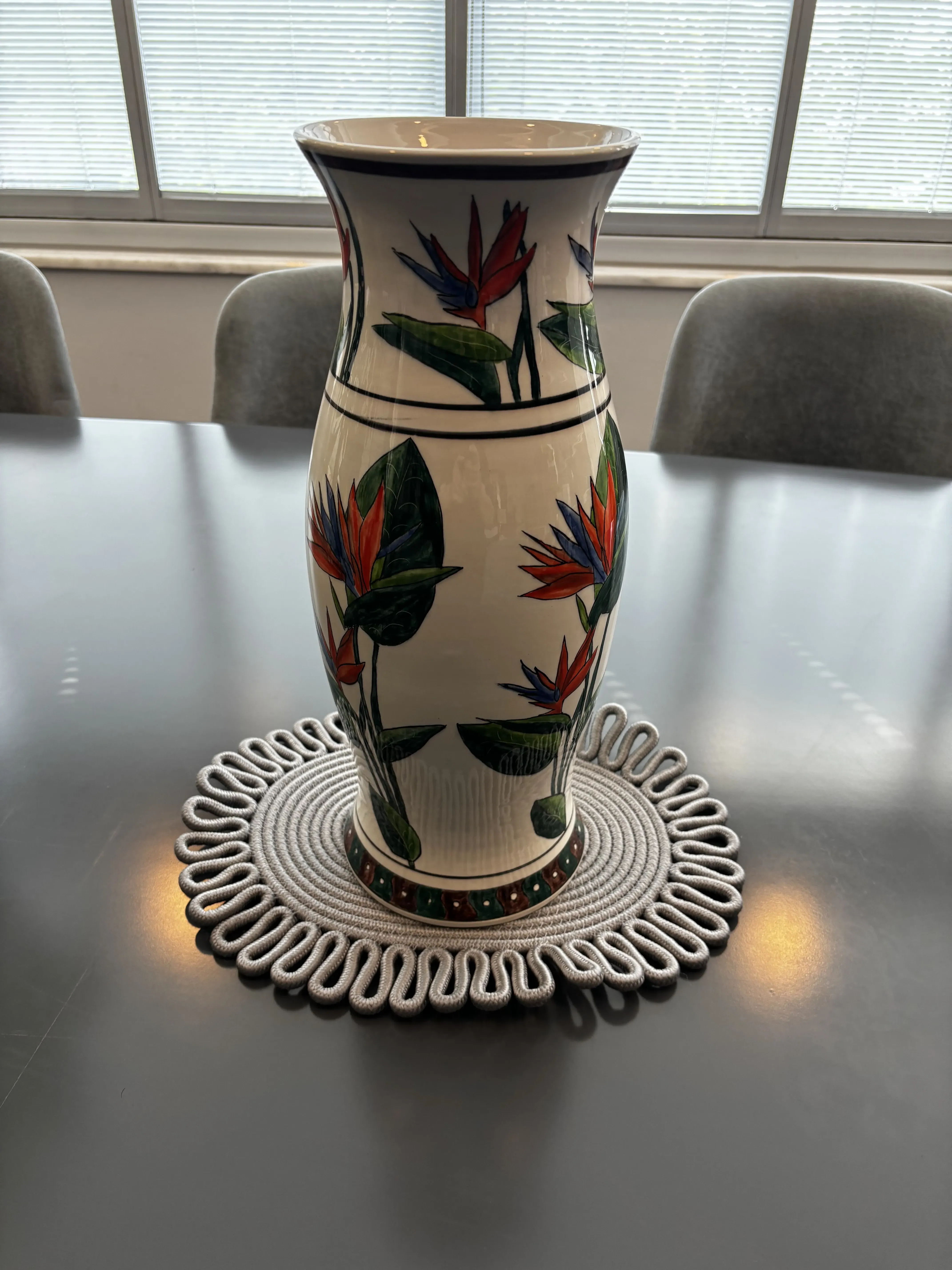 Seramik Ekzotik Çiçek Desenli Vazo - Dekoratif El Yapımı Çini Vazo