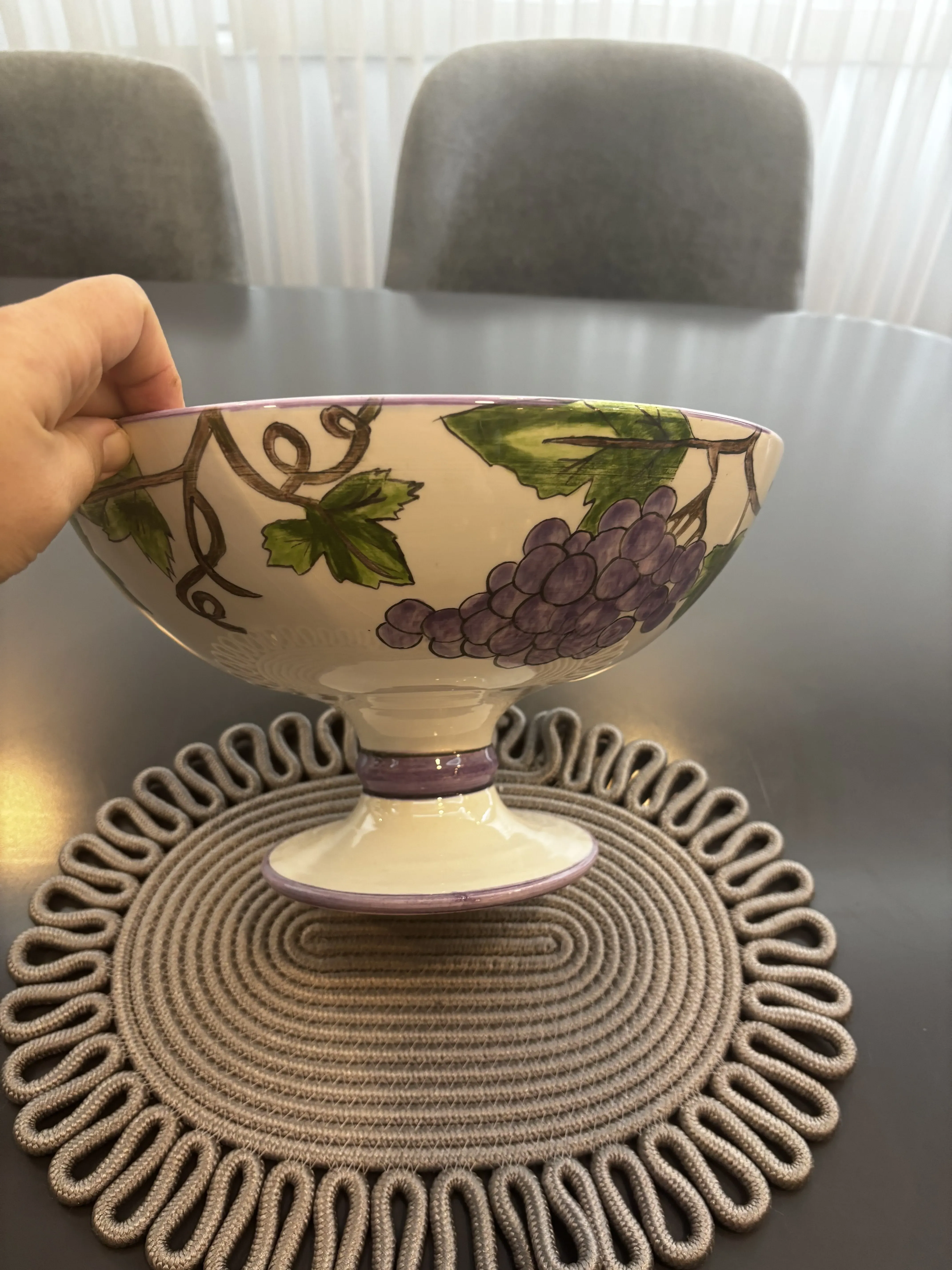 Üzüm Desenli Seramik Ayaklı Vazo - Dekoratif Çini El Yapımı