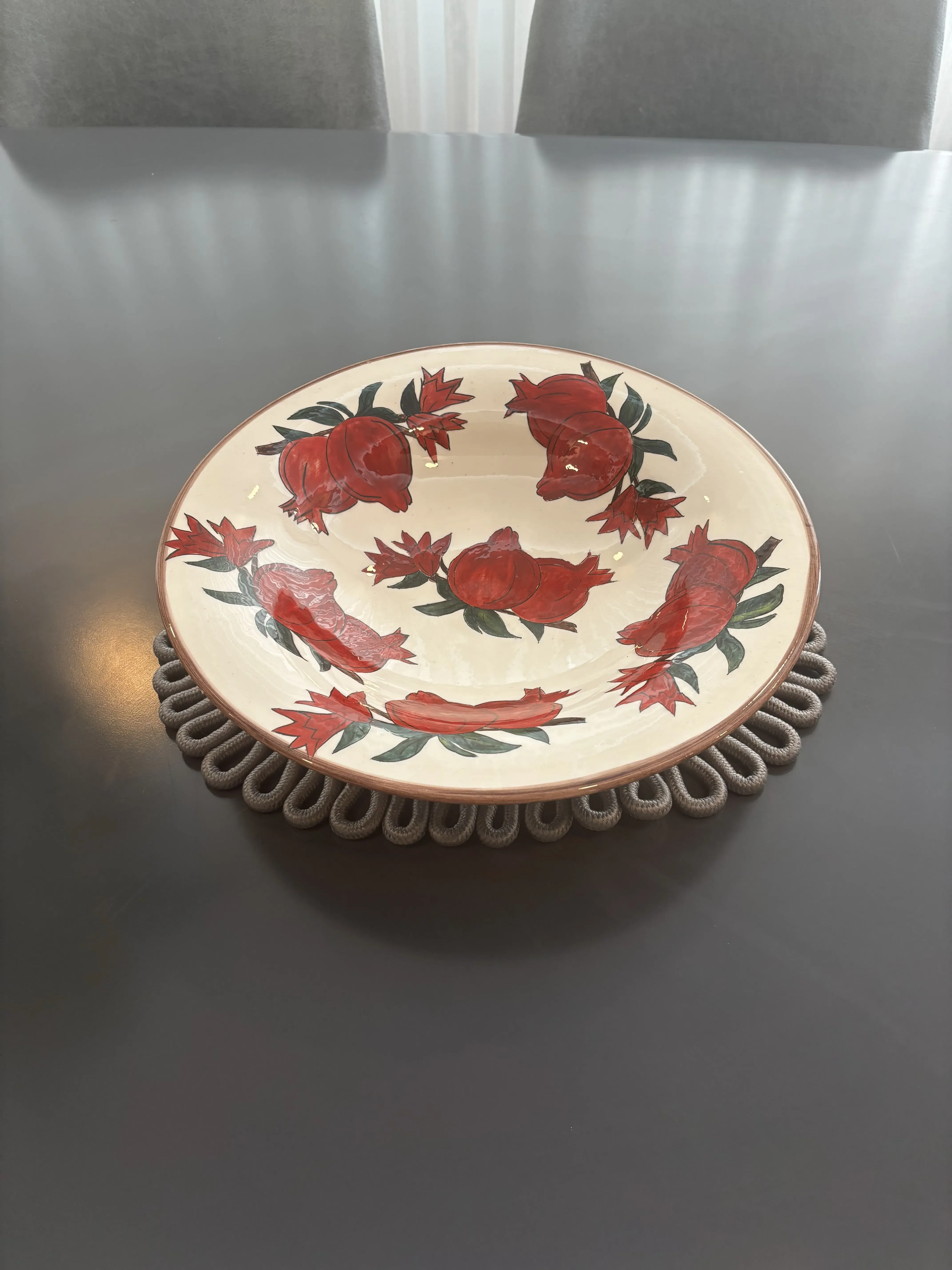 Nar Desenli Dekoratif Çini Tabak - El Yapımı Duvar Dekoru