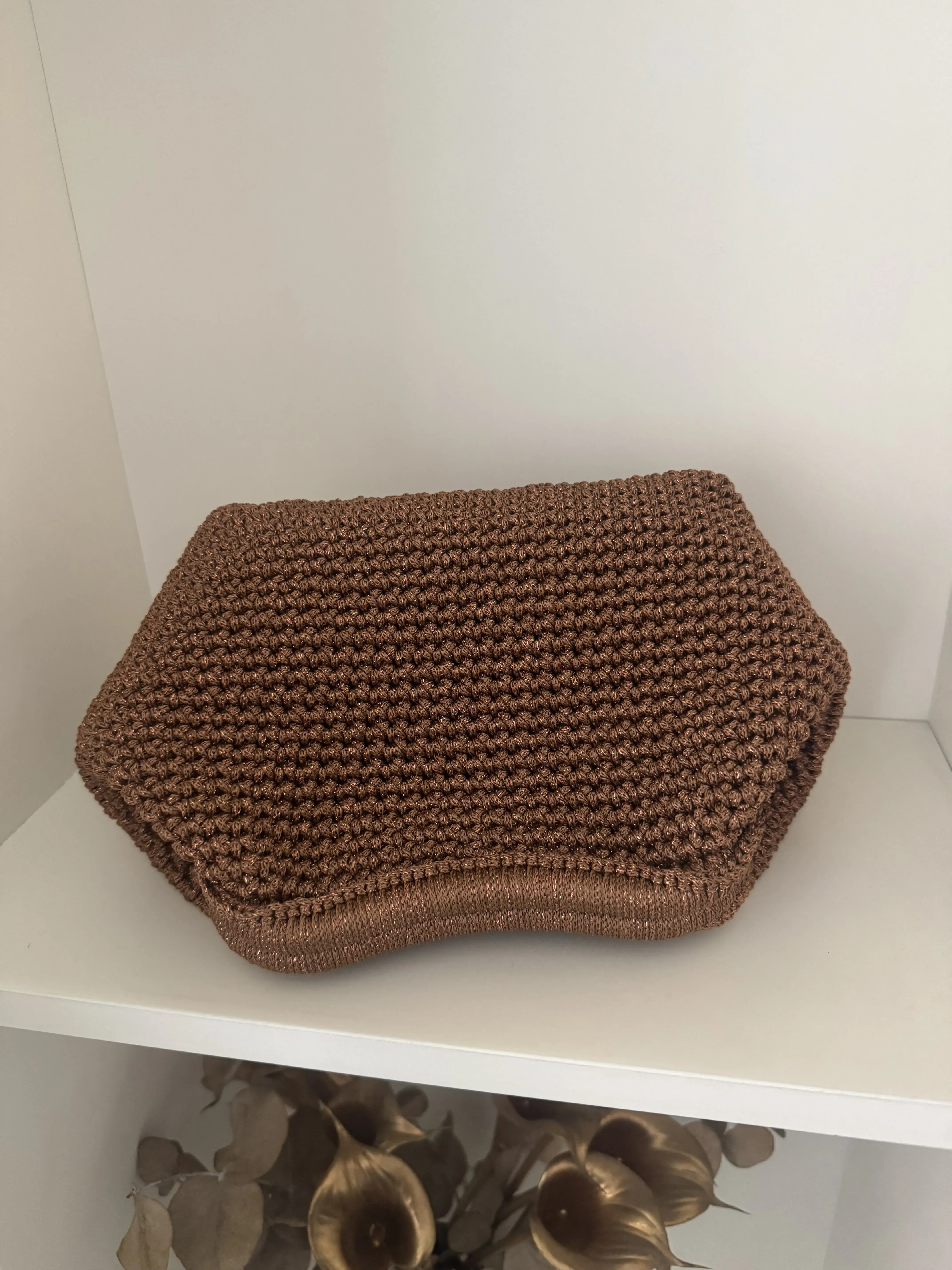 Bronz Makrome Örgü Omuz Çantası - El Yapımı Şık Tasarım