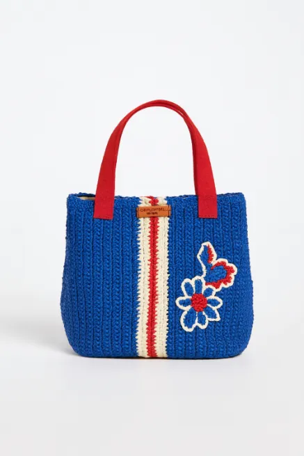 Handmade Blue Knitted Bag with Lining – Shoulder Strap
