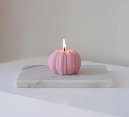 Pembe Balkabağı Şekilli Dekoratif Mum - Ev Dekorasyonu ve Hediyelik