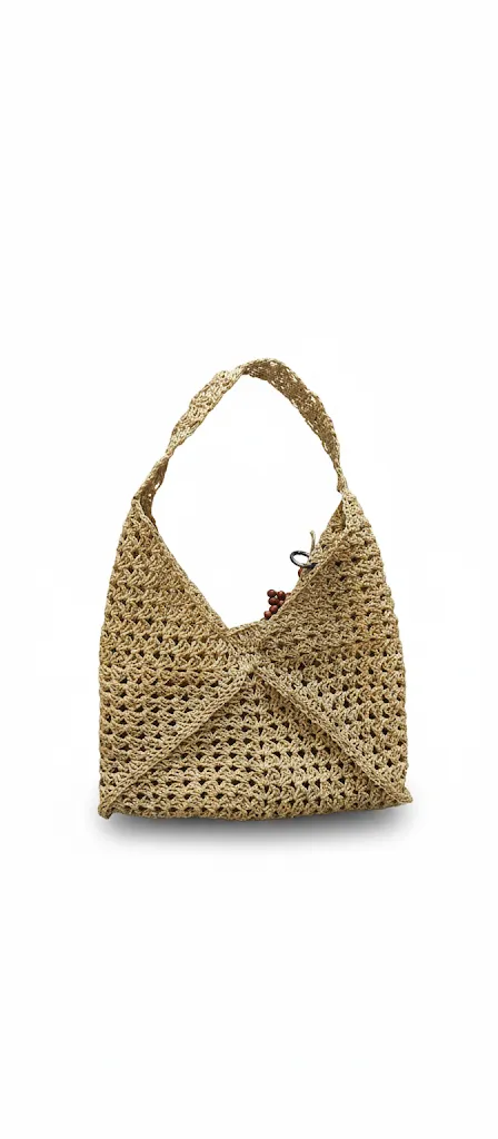 Kahverengi Motif Modelli Hasır Görünümlü Omuz Çantası