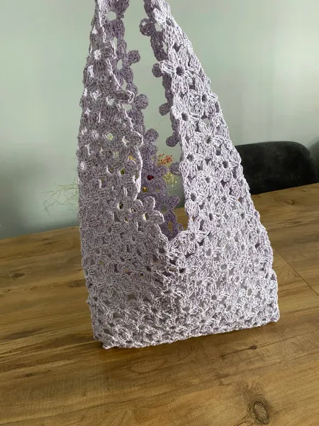 Flower Motif Bag Summer Shoulder Bag Lilac Color Summer and beach bag