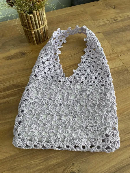 Flower Motif Bag Summer Shoulder Bag Lilac Color Summer and beach bag
